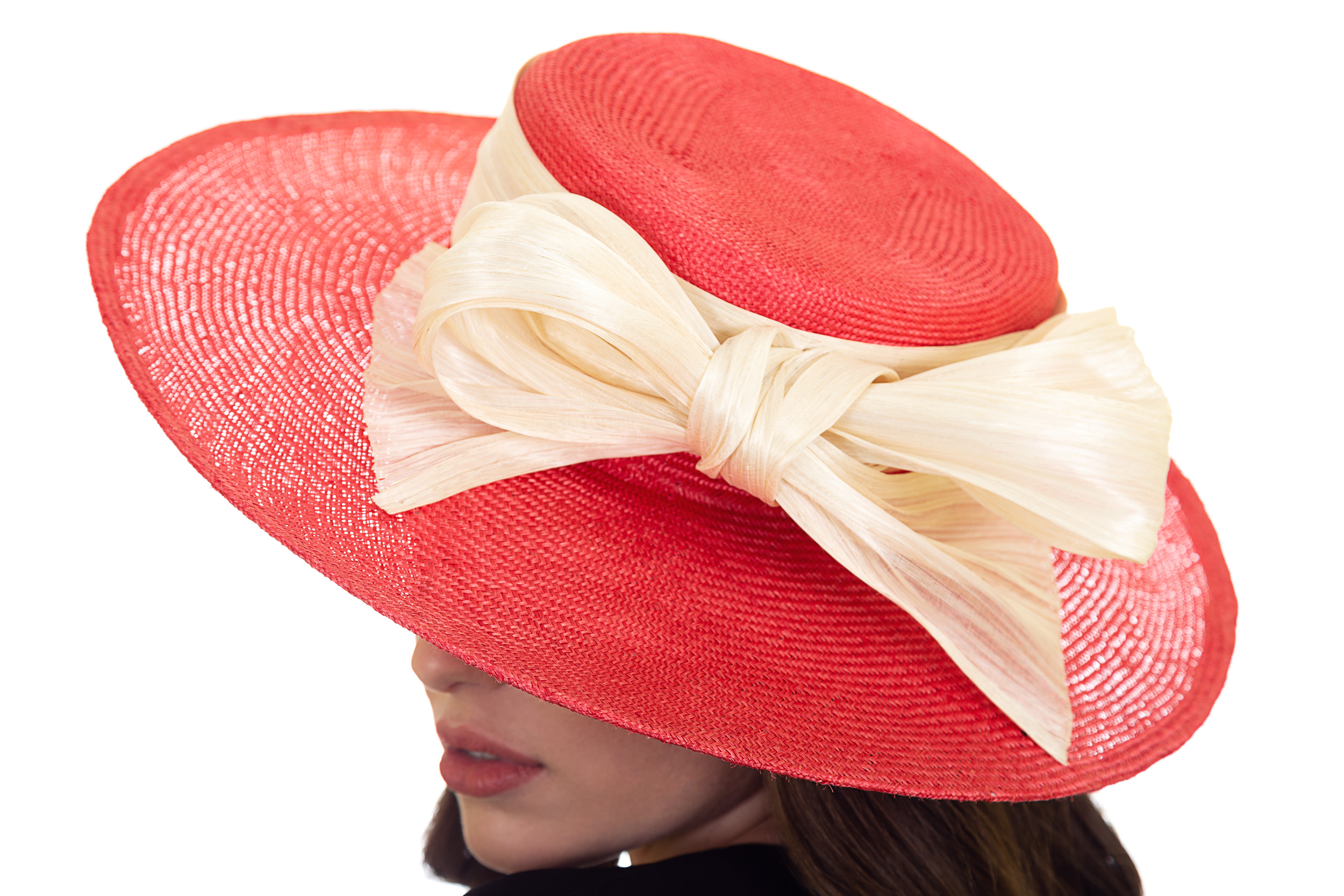 Red Ladies Boater Hat