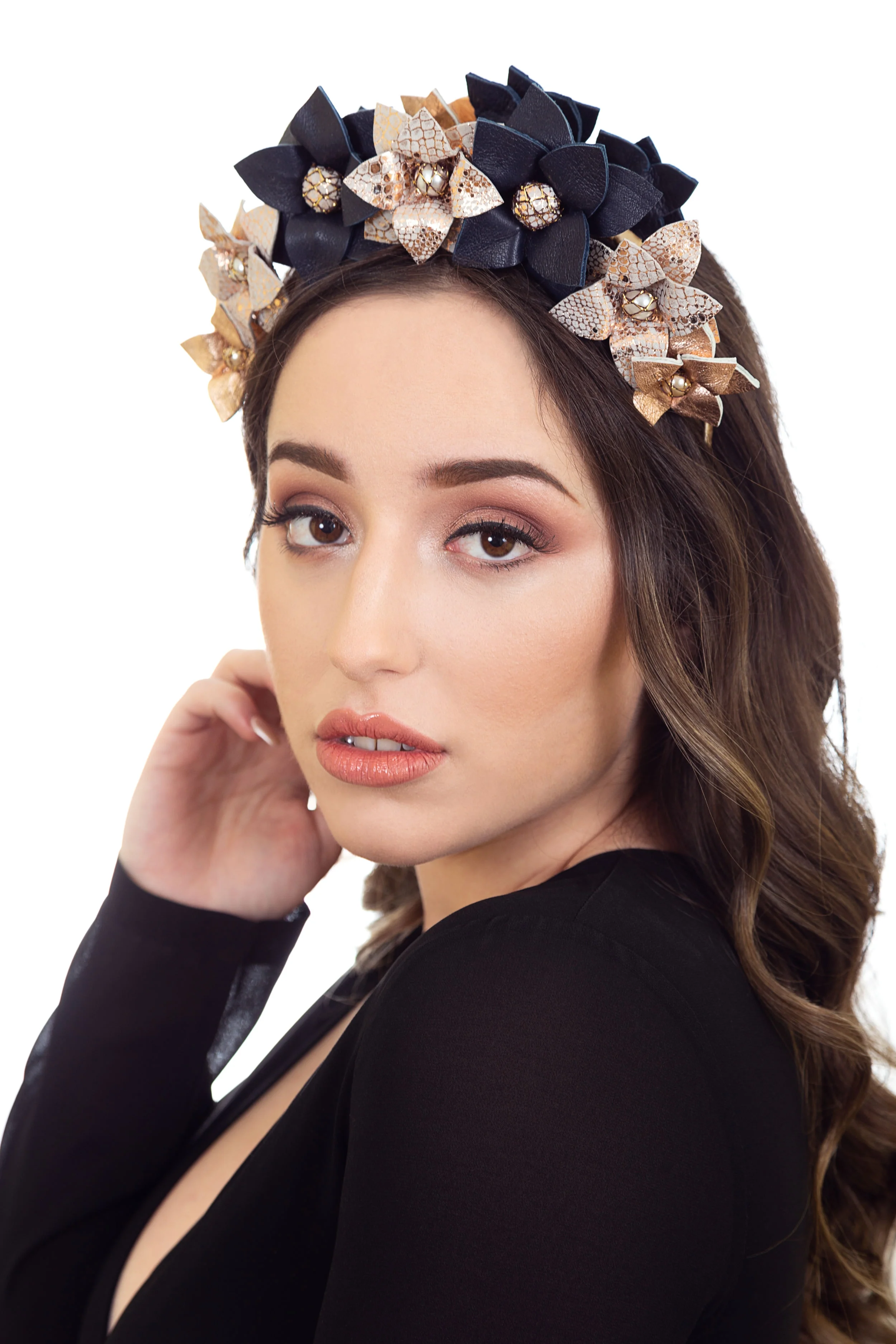 Fascinator Navy and Rose Gold