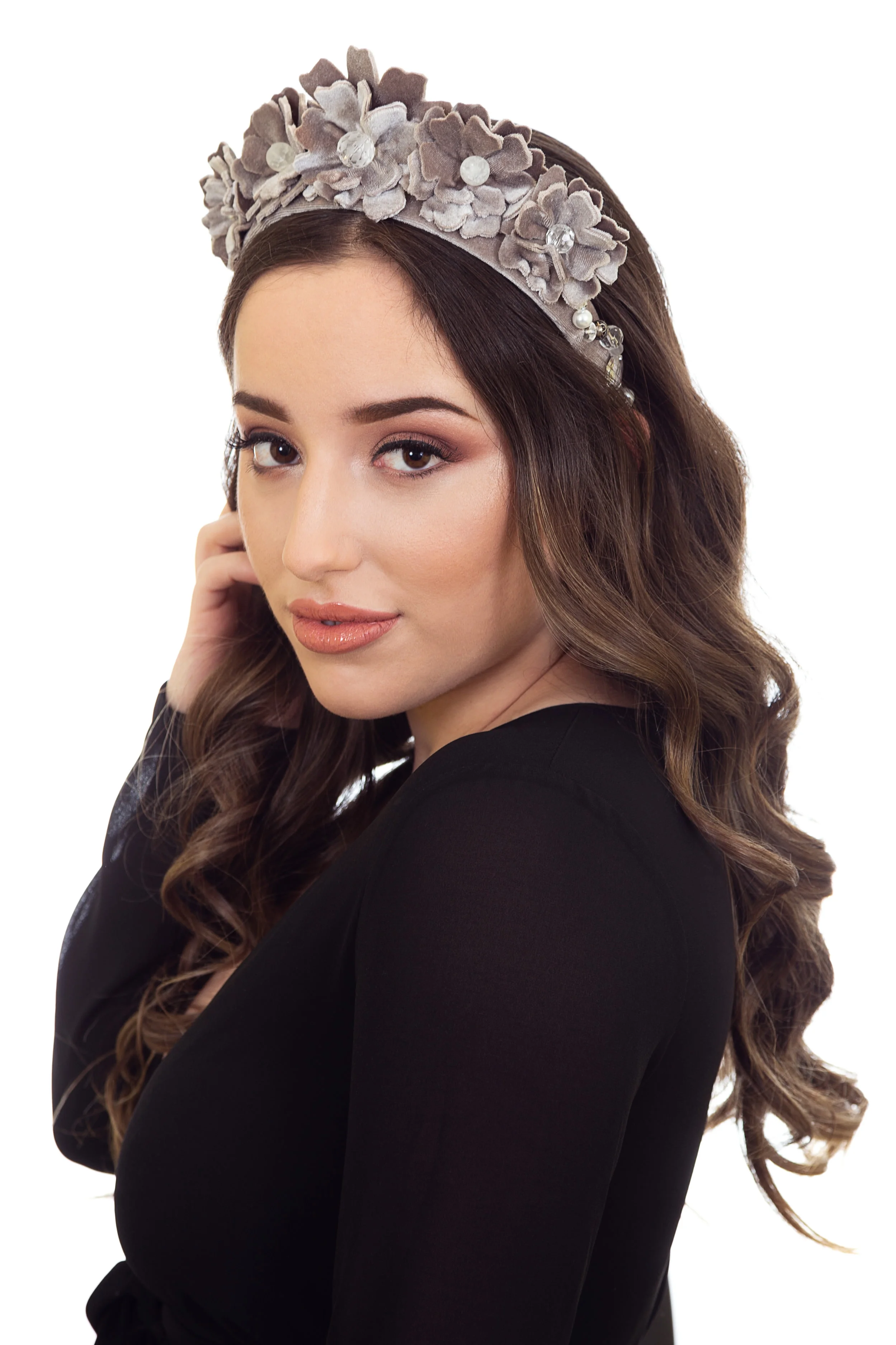 Ladies Fascinator Crown Grey