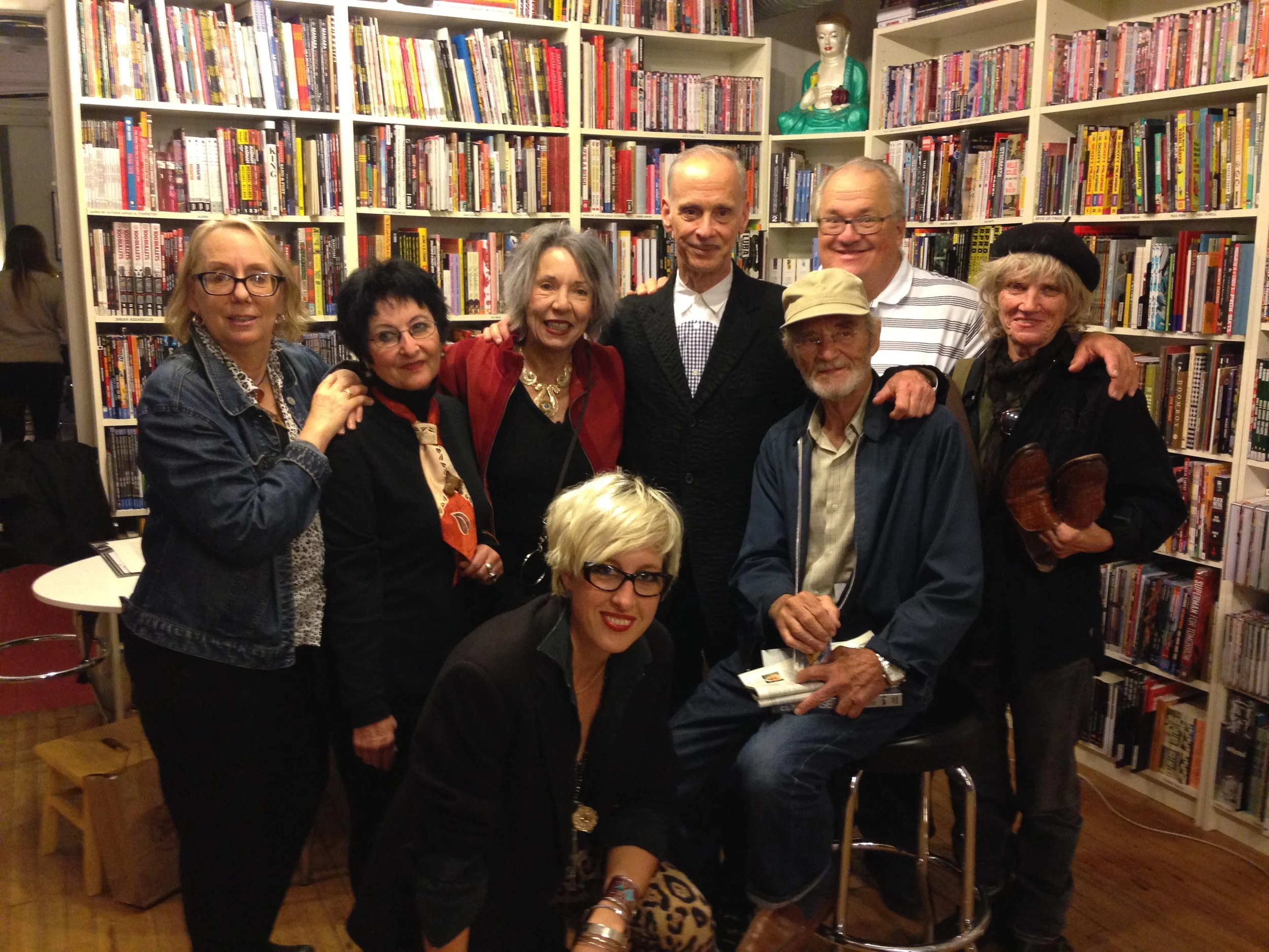 Mink Stole, Pat Burgee, Sue Lowe, John Waters, John Oden, Bob Adams, Sharon Niesp and Chloe Griffin at Atomic Books, BALTIMORE