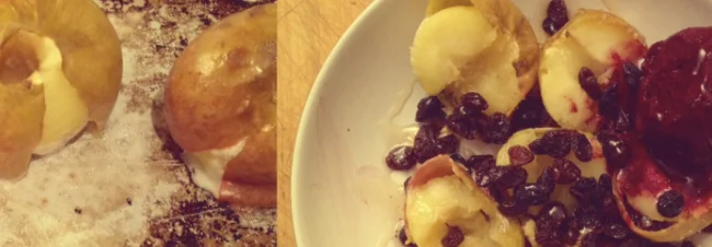 Blackberryblue with baked apples and raisins