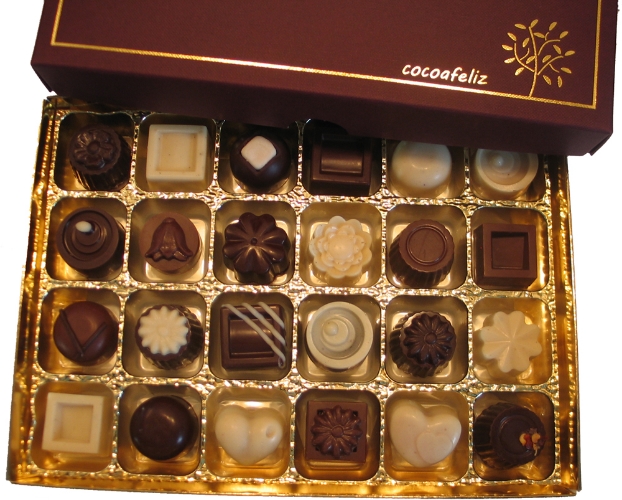 A box of 24 chocolates from Cocoafeliz