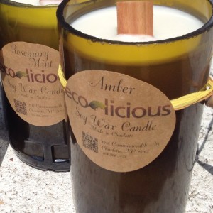 Soy wax candles in recylced wine bottles