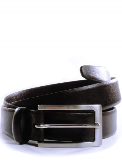 Dark brown belt with a silver buckle