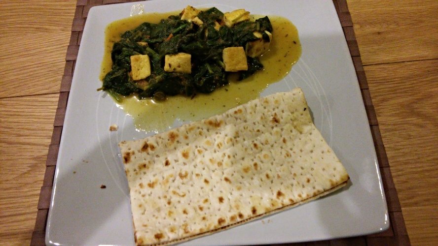 plant-based palak paneer with a wrap