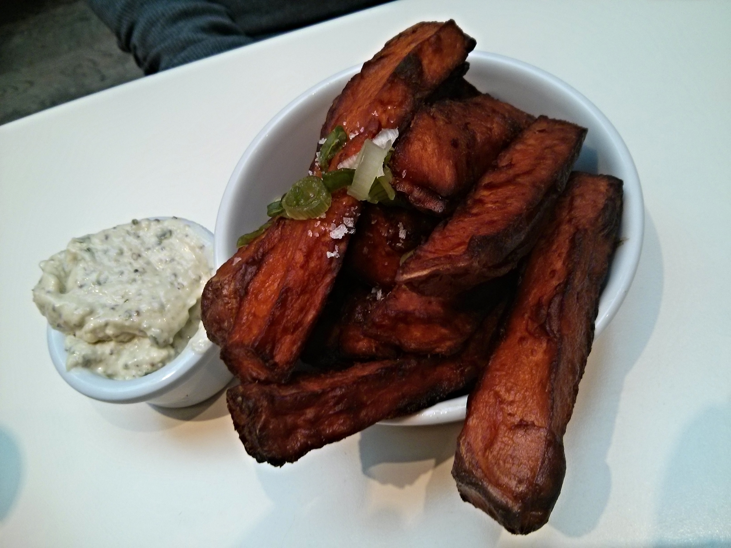 Sweet potato fries with basil mayo