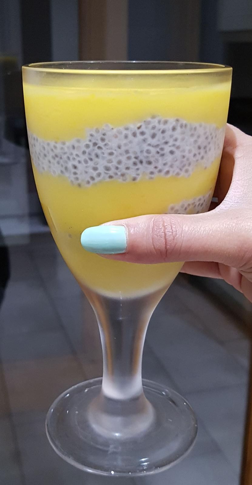 Chia Seed Pudding with layers of blended mango throughout