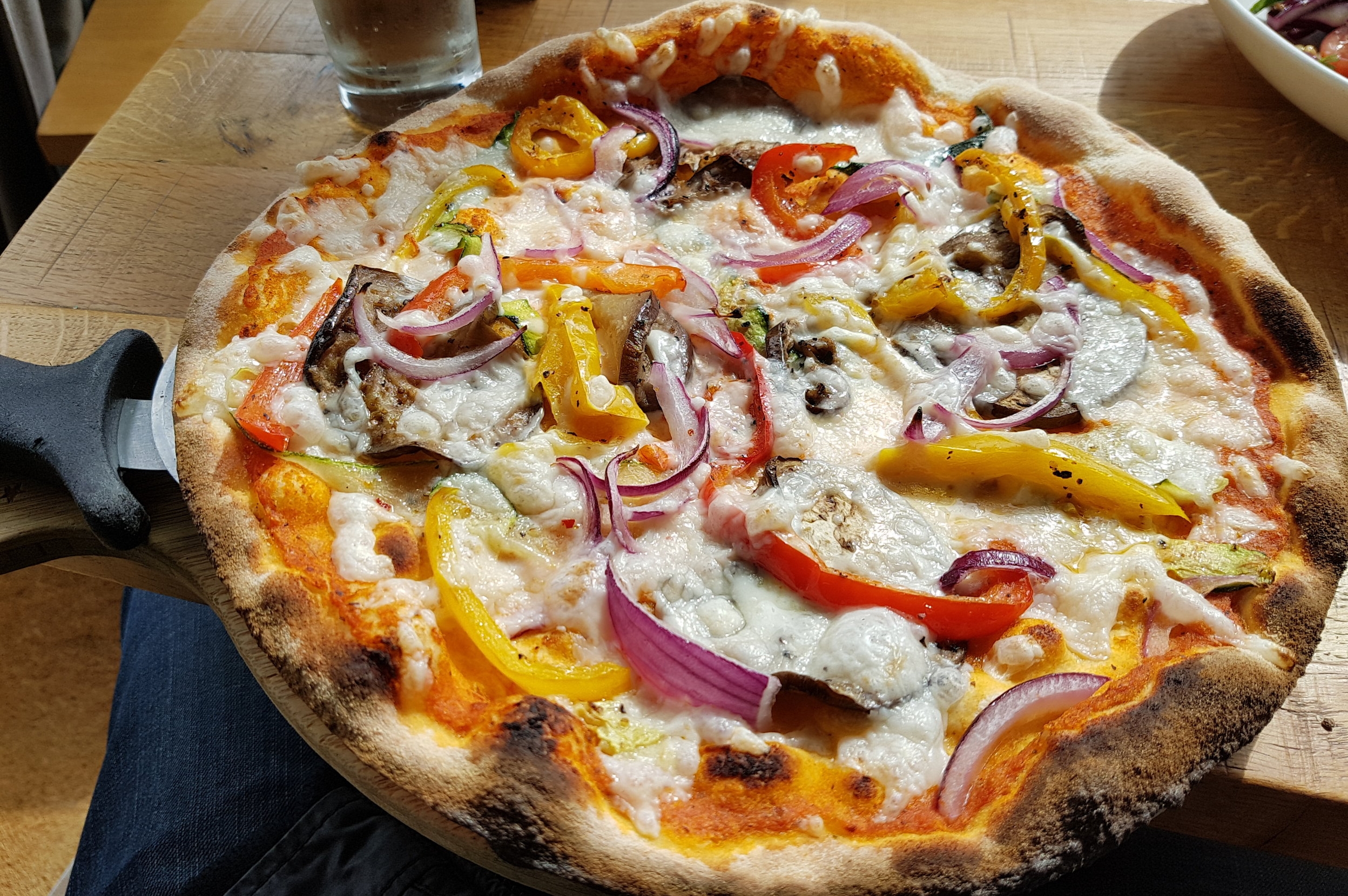 The Good Life | roasted courgette, aubergine, roasted red & yellow peppers, with onion, vegan cheese and fresh basil