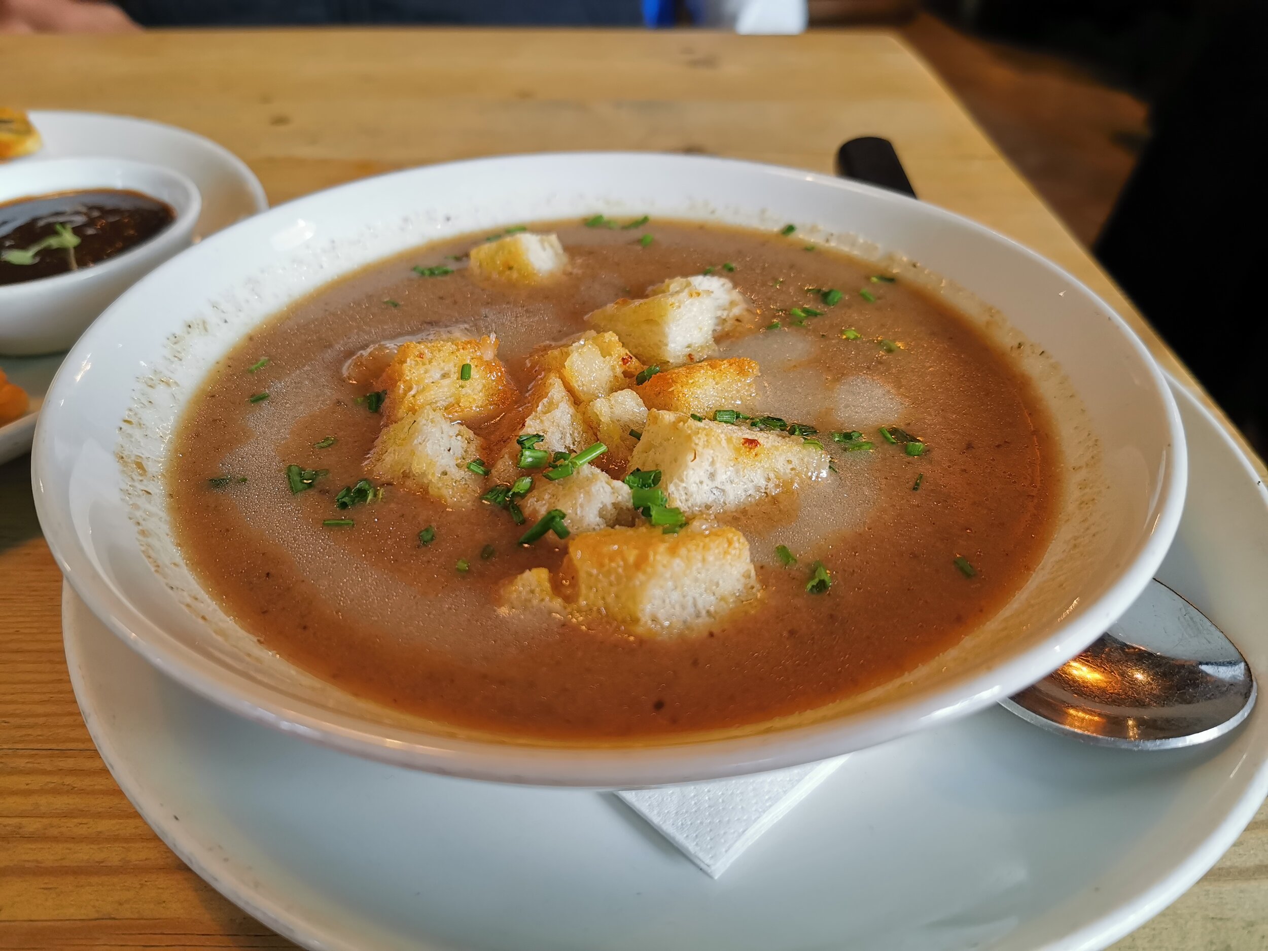 Wild Mushroom Soup with garlic croutons &amp; chives 