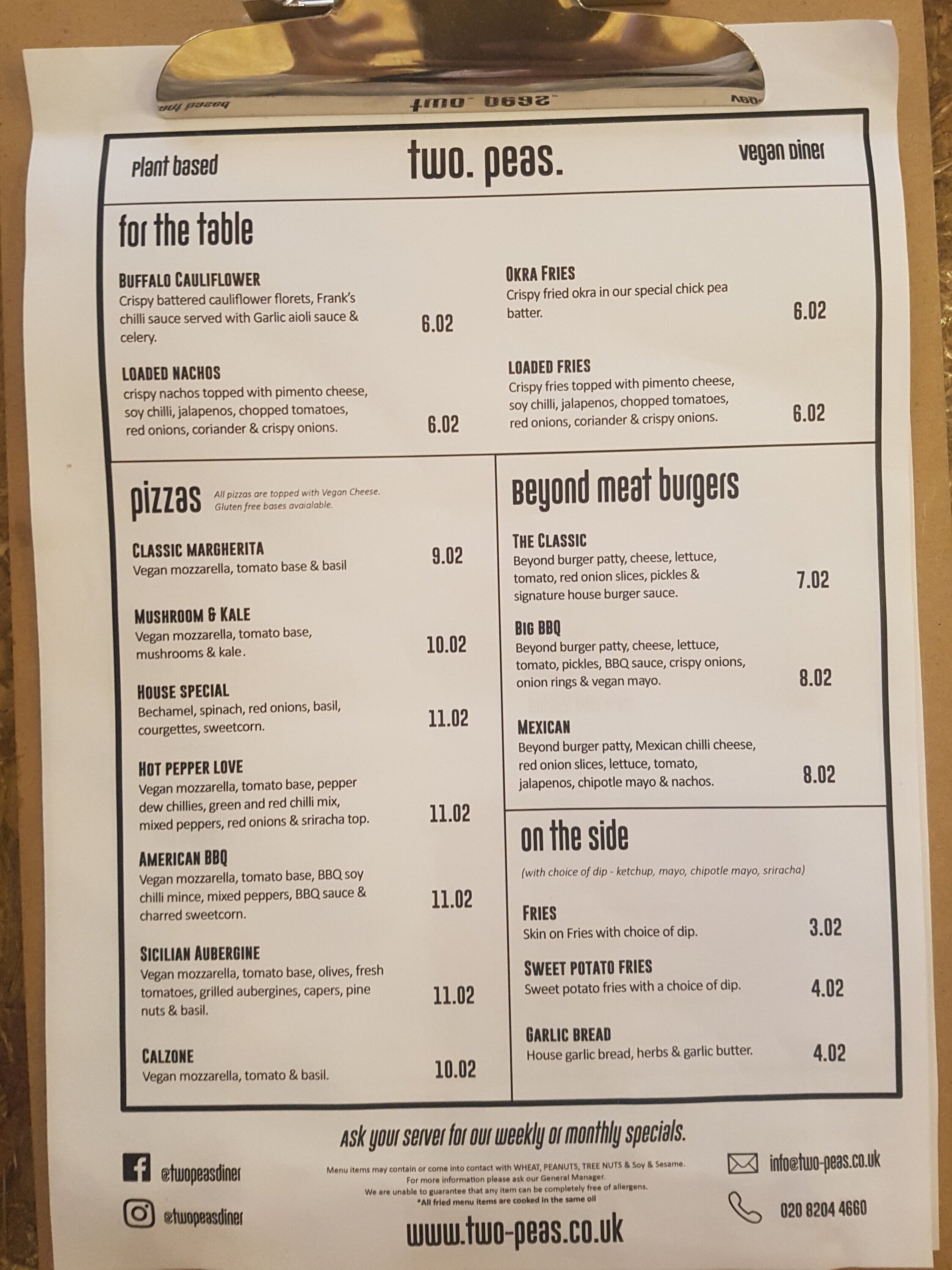 Two Peas Menu