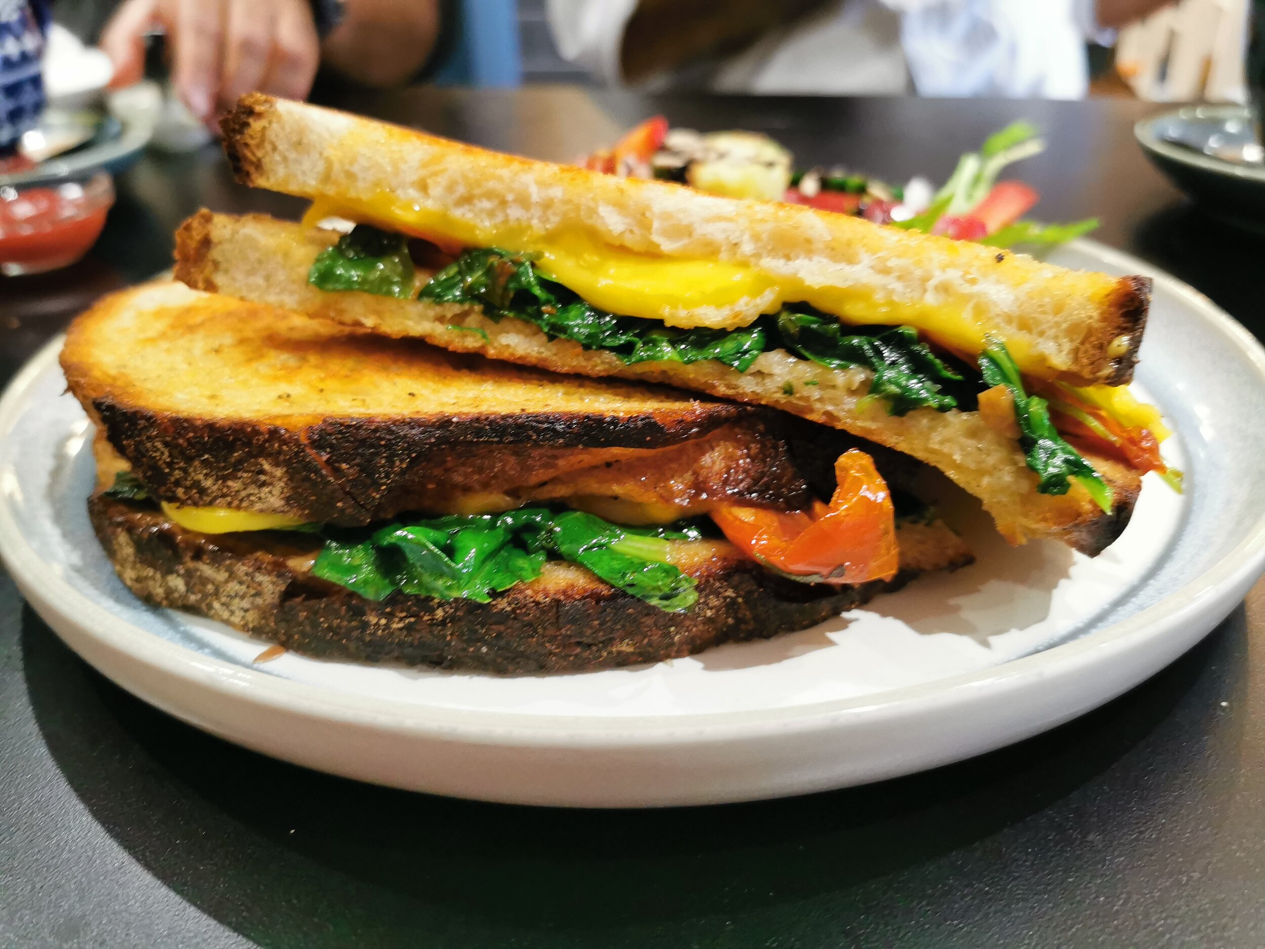 Spinach, Cheese and Sundried Tomato Toastie