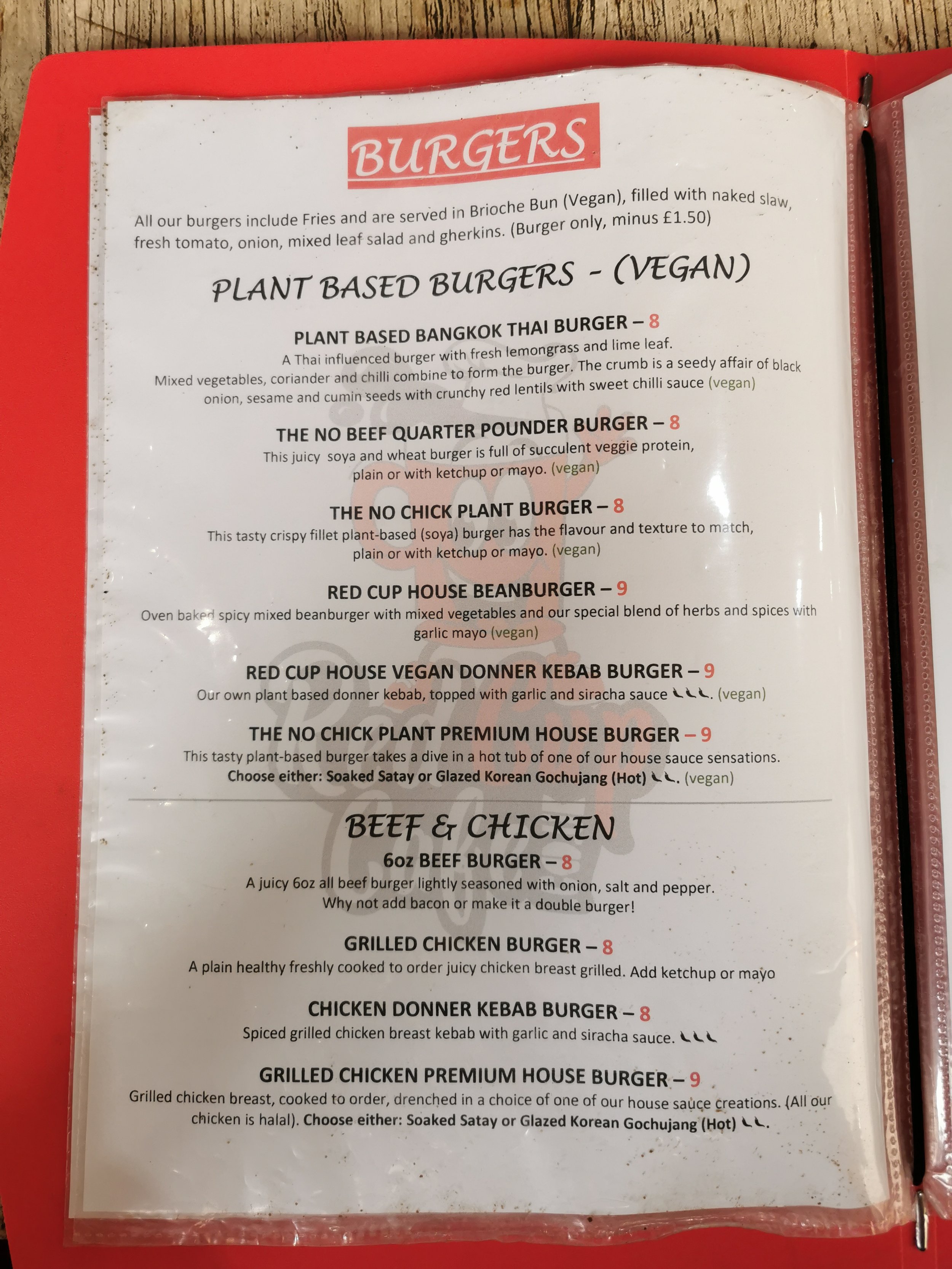 Red Cup's Menu