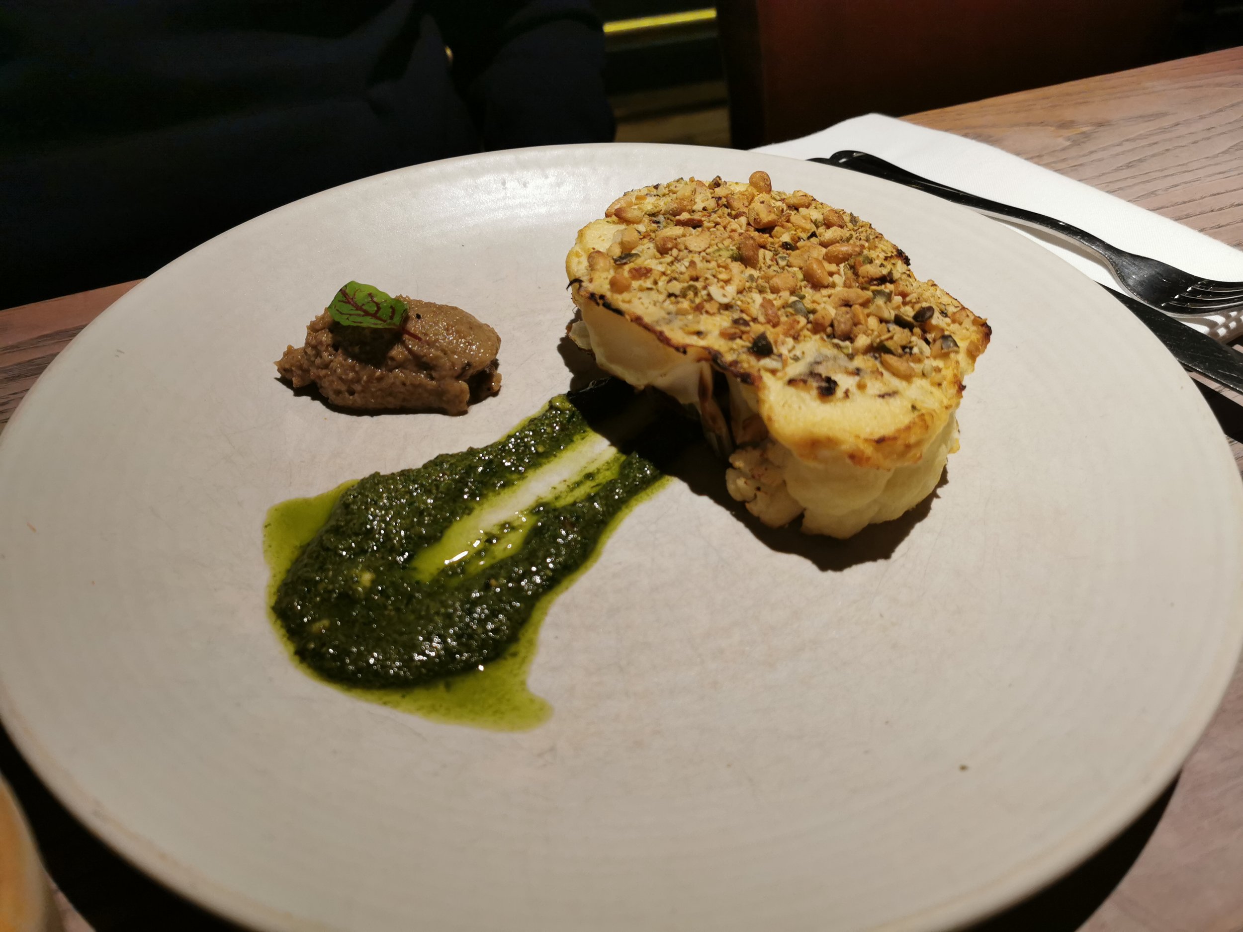 Grilled cauliflower steak with parsley &amp; walnut pesto
