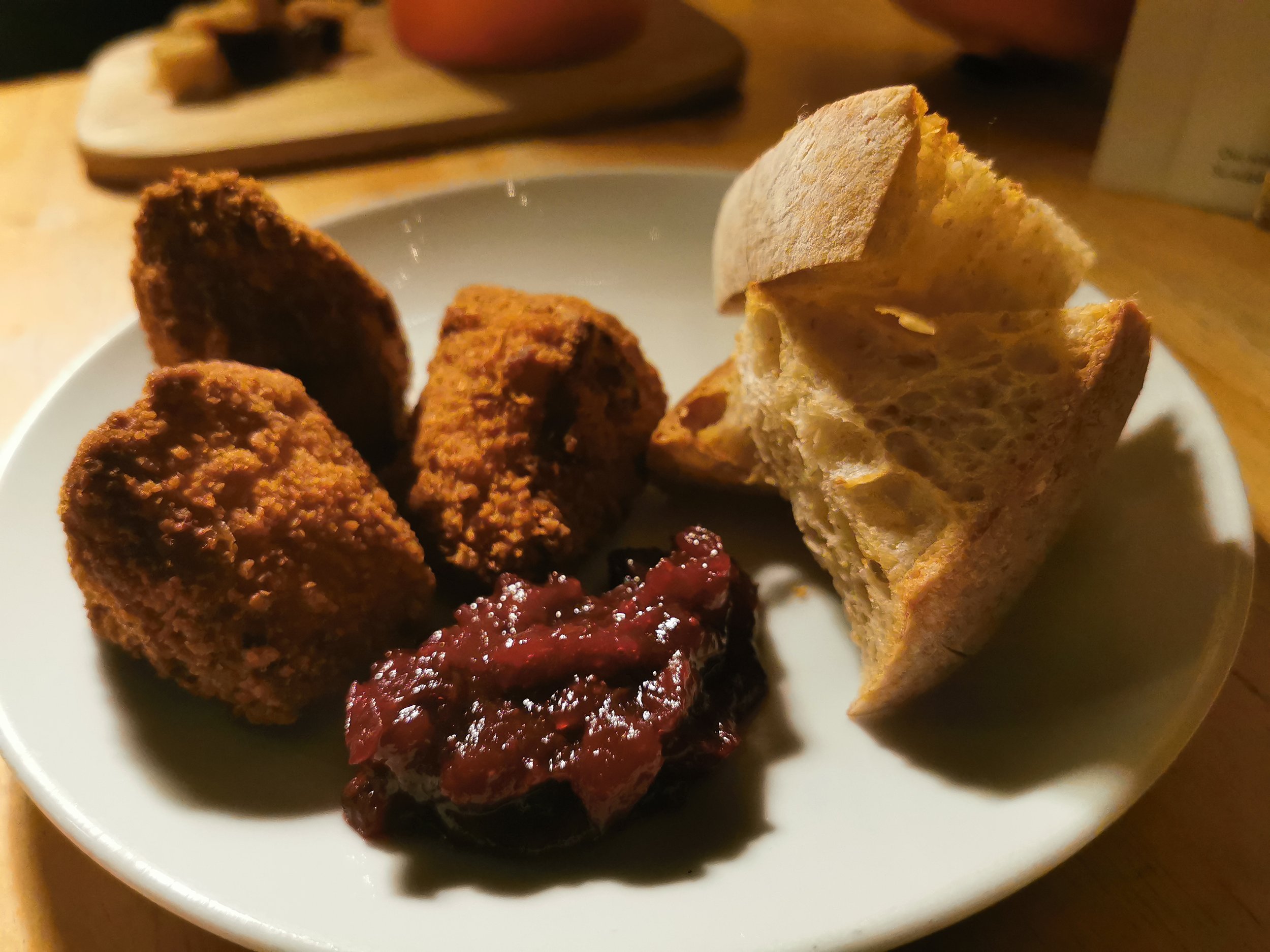 Deep Fried Camembert with Cranberry Jam and Toasted Sourdough