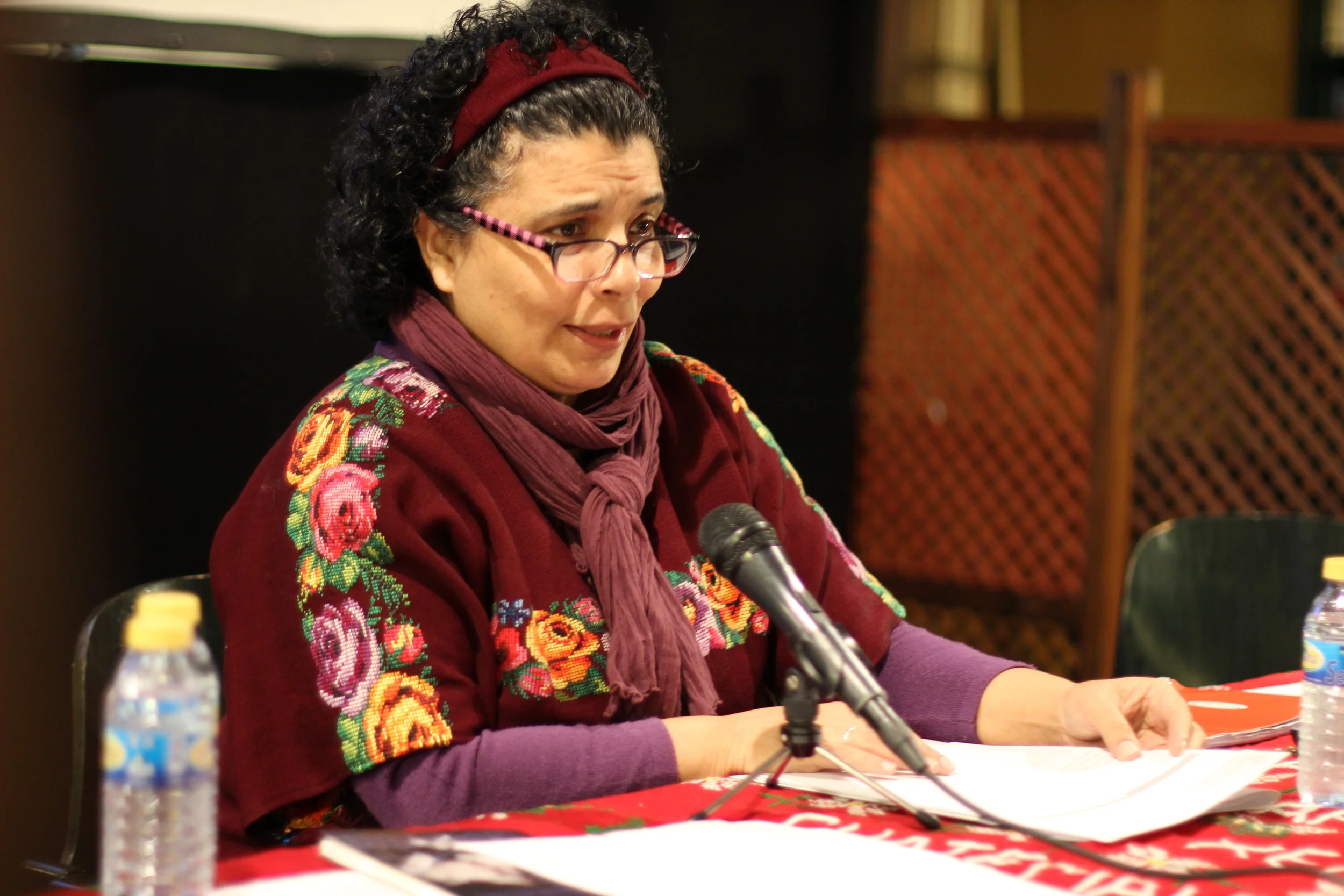 Lucía Pinto leyendo una selección de poemas de mujeres guatemaltecas y la suya propia. Lucía Pinto reading a selection of poems written by Guatemalan women, including some of her own work.