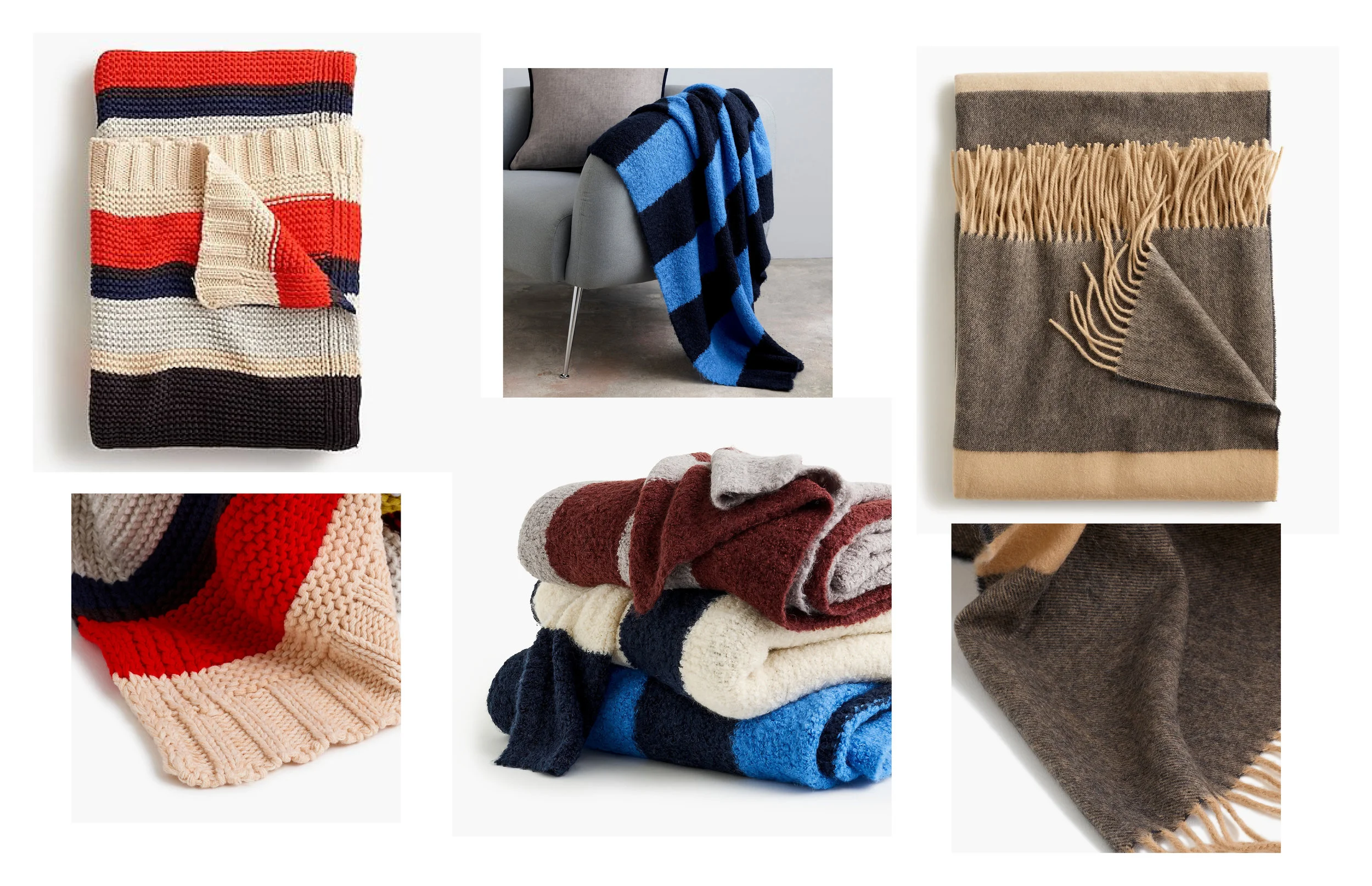  Signature J.Crew style is translated to home decor in:  Bright striped throw blankets, traditional rugby stripes and classic stripe patterns.     
