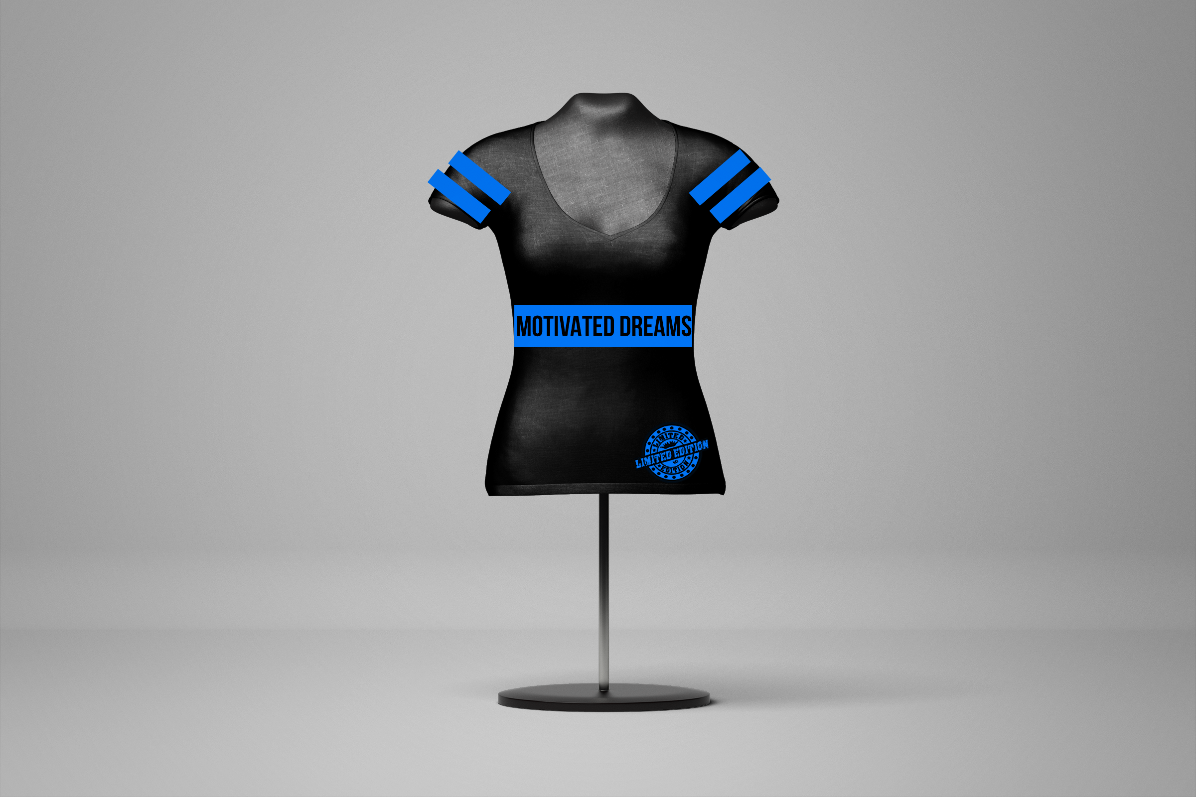 Female BLACK VNECK T-Shirt MD BLUE BLACK MODEL DESIGN .png