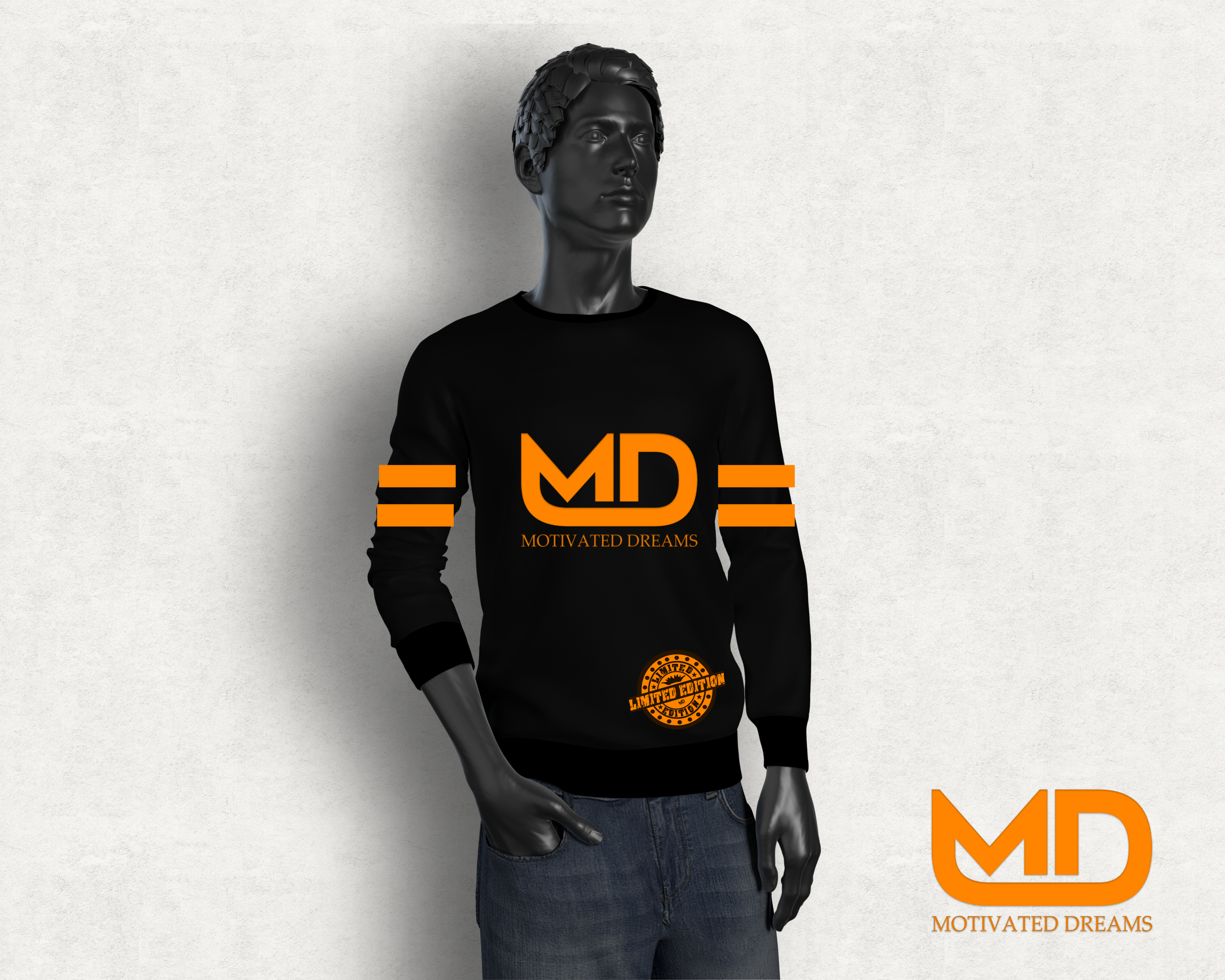 MD MANQUIN BLACK CREWNECK ORANGE LOGO BLACK MODEL .png