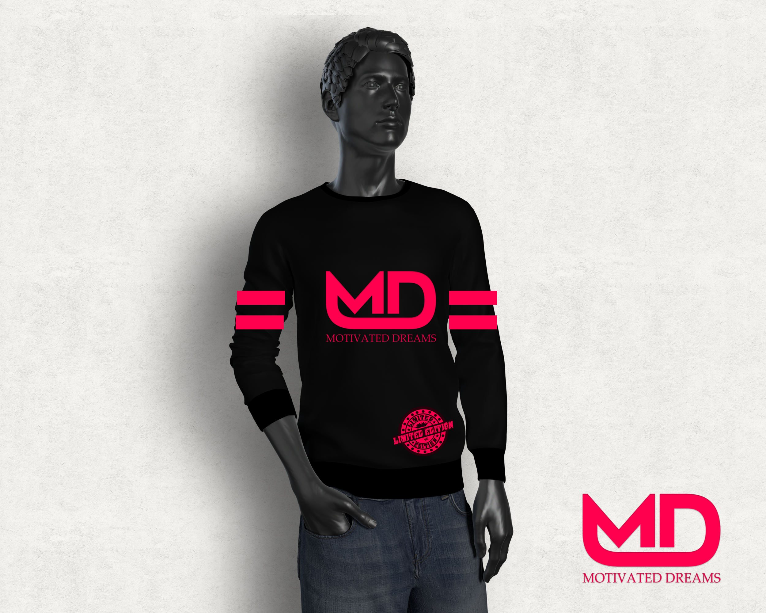 MD MANQUIN BLACK CREWNECK PINK LOGO BLACK MODEL .png