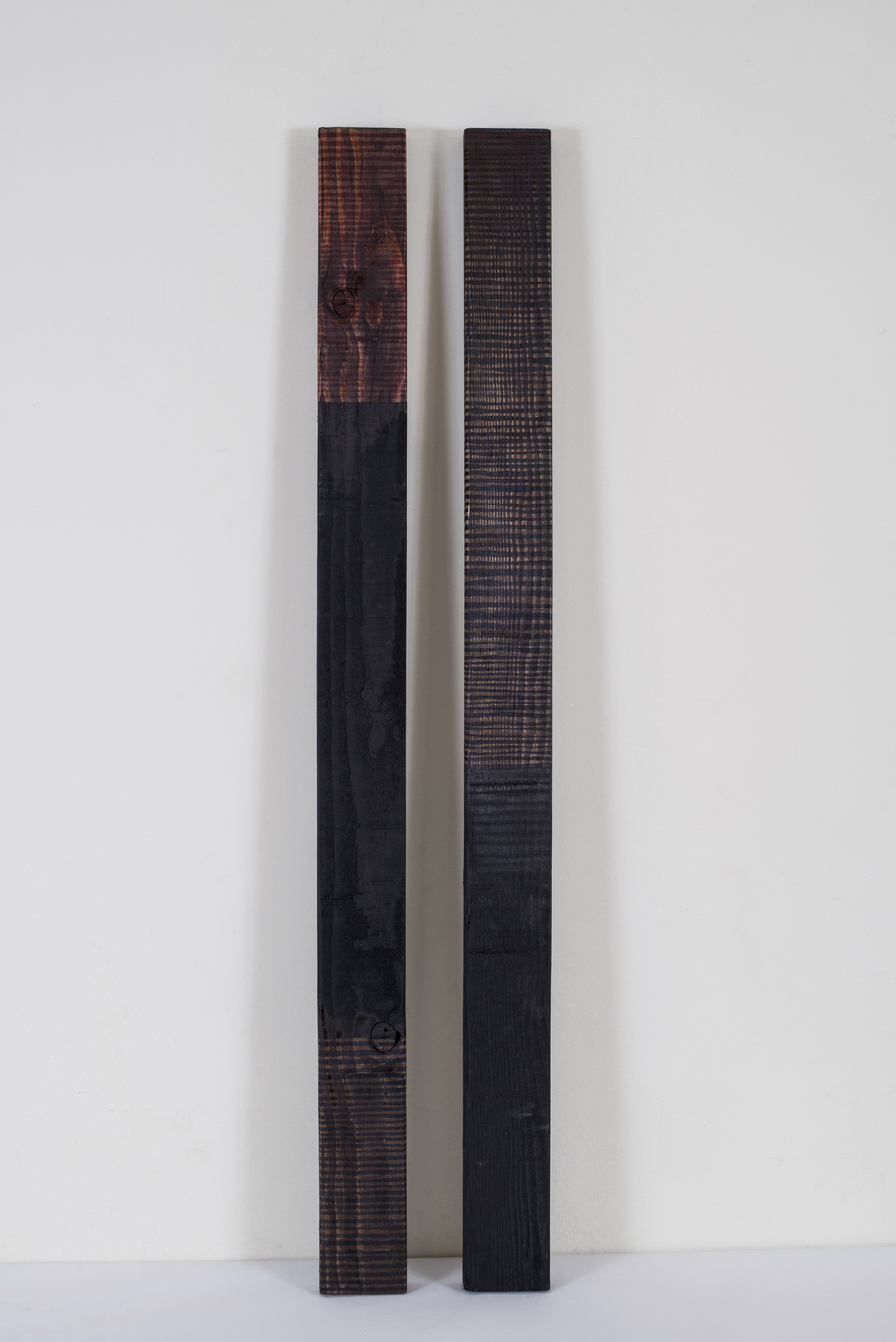 pen, black gesso, stain on wood W9"xH45.5"xD1.5" 2014
