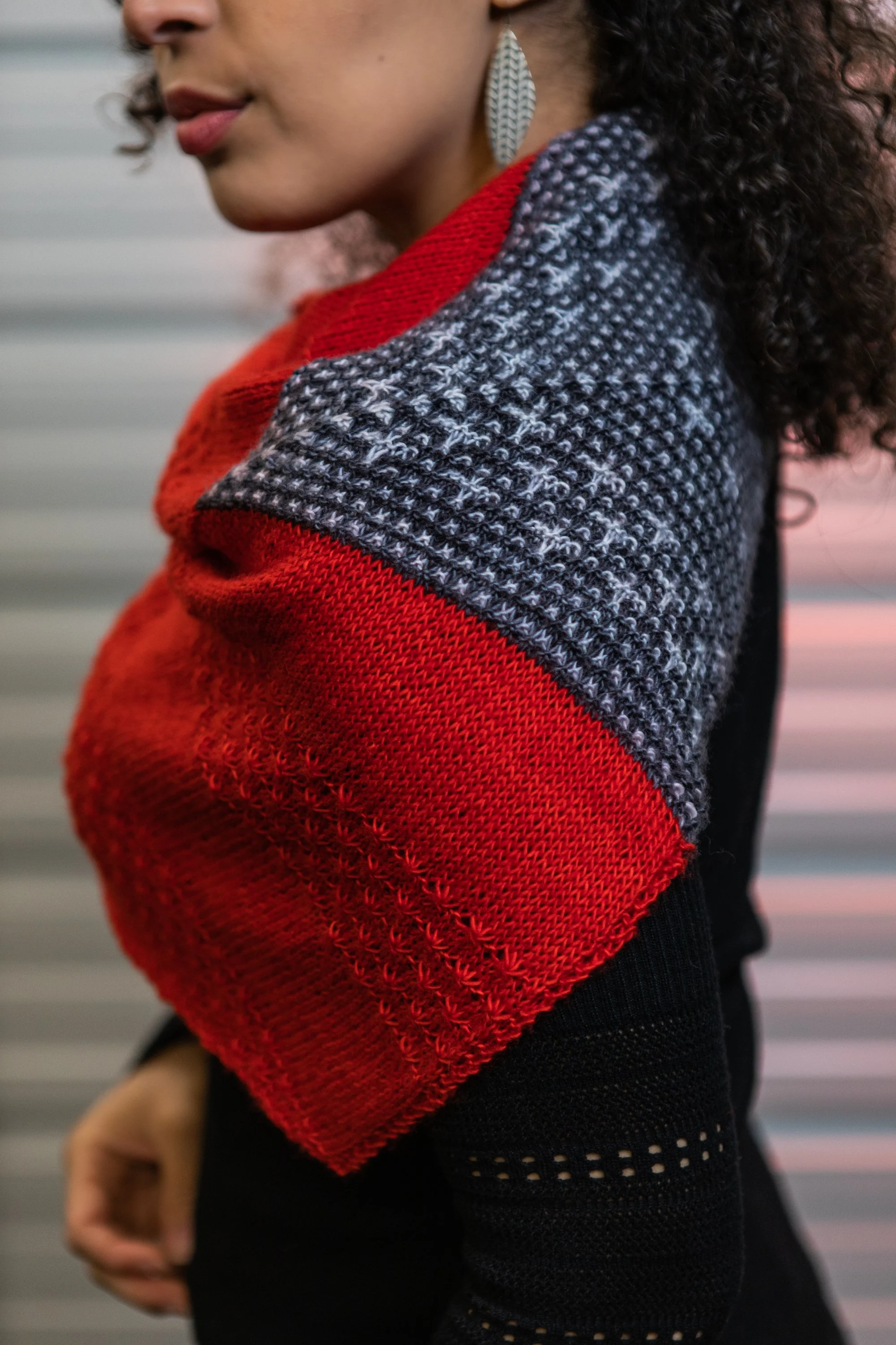 The Farpoint shawl uses slipped-stitch colorwork instead of stranded, fair isle to create a galaxy of stars inspired by the final frontier. Instant PDF download knit pattern by Vanessa Smith Designs.