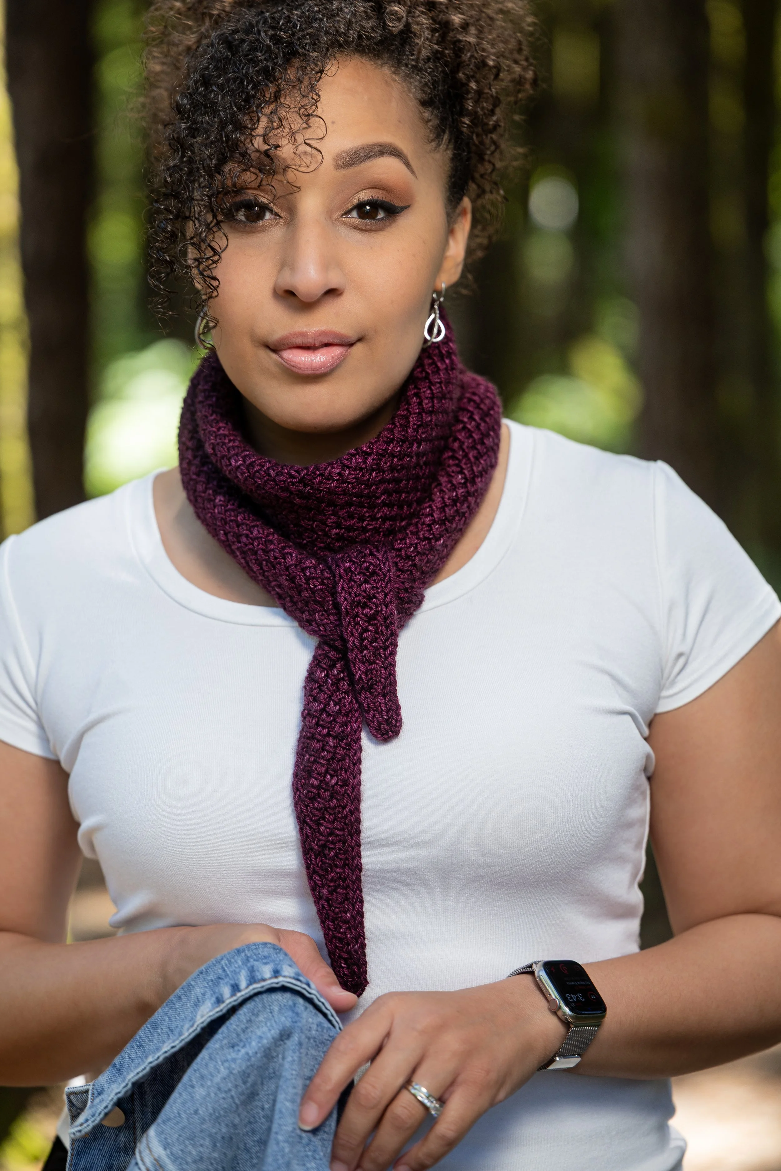 Tipping Point Scarf in an orphaned, single skein leftover from a sweater project. This recipe-style knit pattern by Vanessa Smith is an excellent stash buster, easily knit in any yarn weight & amount.