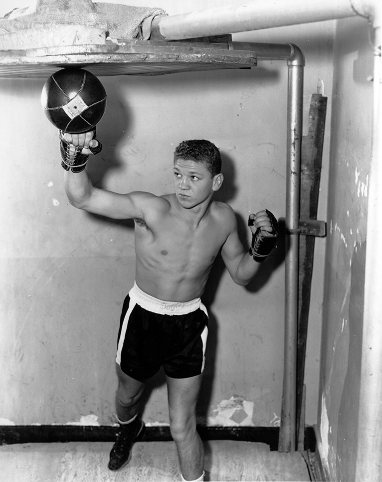 Hank Murphy photo (B) Boxer Larry Boardman 8X10 Hand printed black and white resin coated photographic print, produced from the original negative. All images are circa 1949-55.