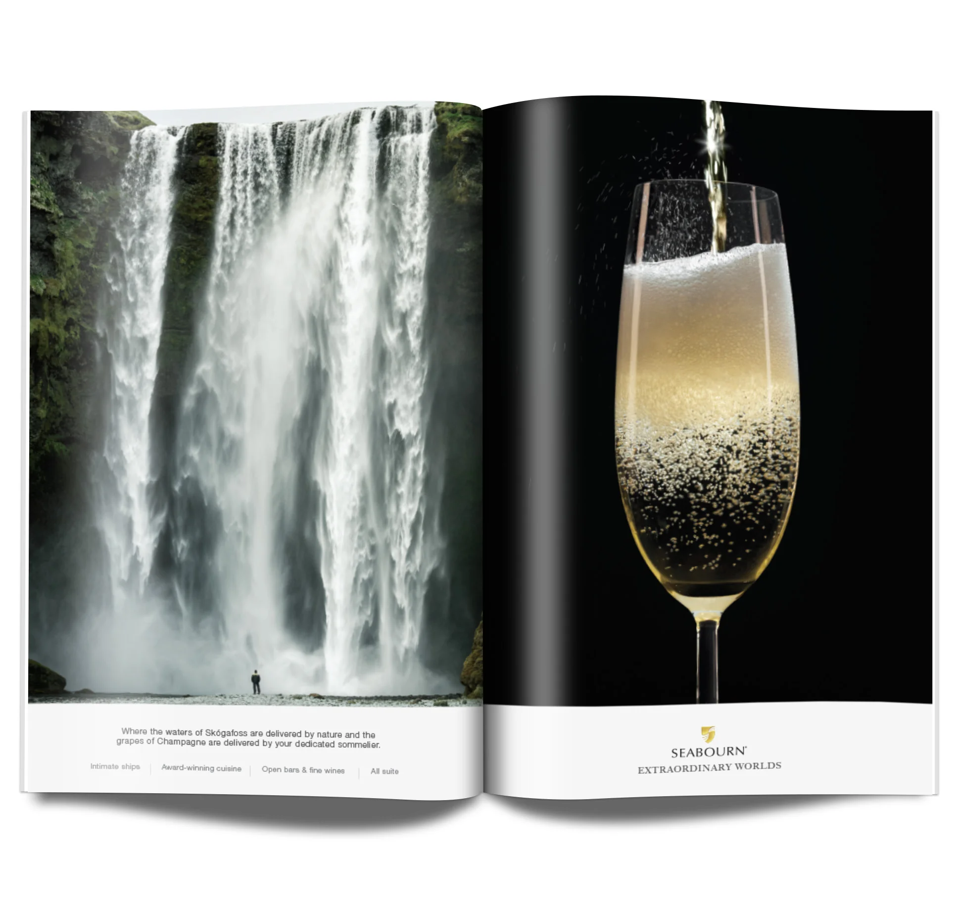 Where the waters of Skogafoss are delivered by nature and the grapes of champagne are delivered by our dedicated sommelier.
