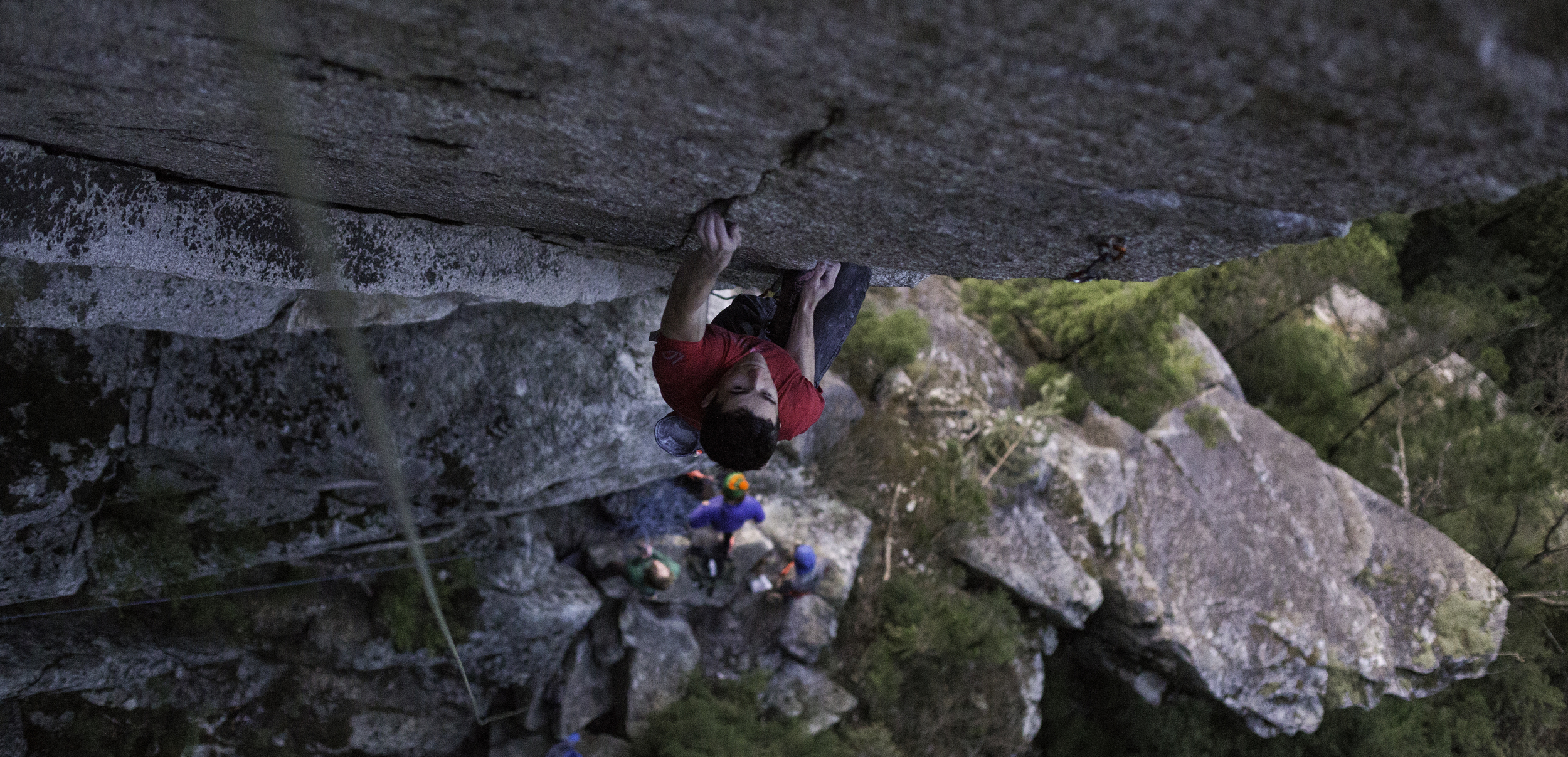 This gives you an idea of how closely related climbers and geckos are. Jesse holding onto pretty much nothing.