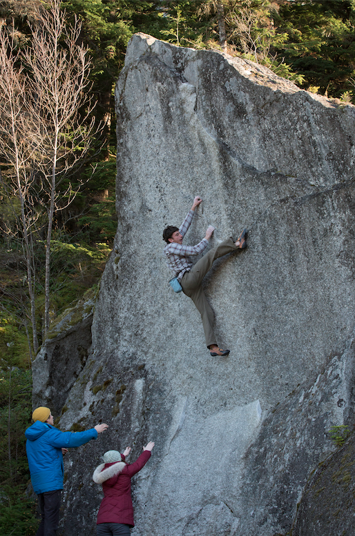 Brian doing his thing, Andrew and Diana wait below with hugs. Teenage Lobotomy, Squamish.