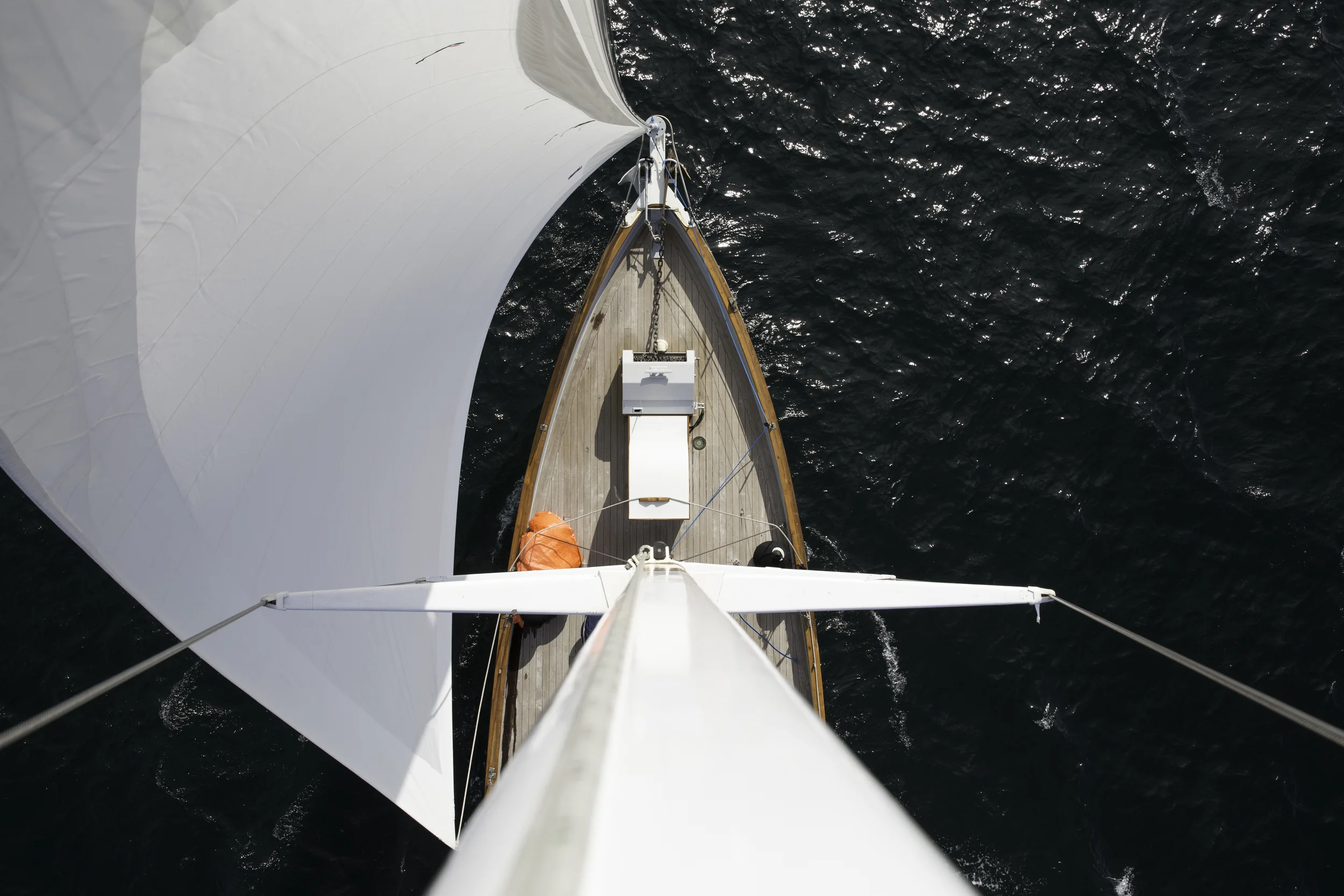 A fresh perspective of the Passing Cloud from her foremast.