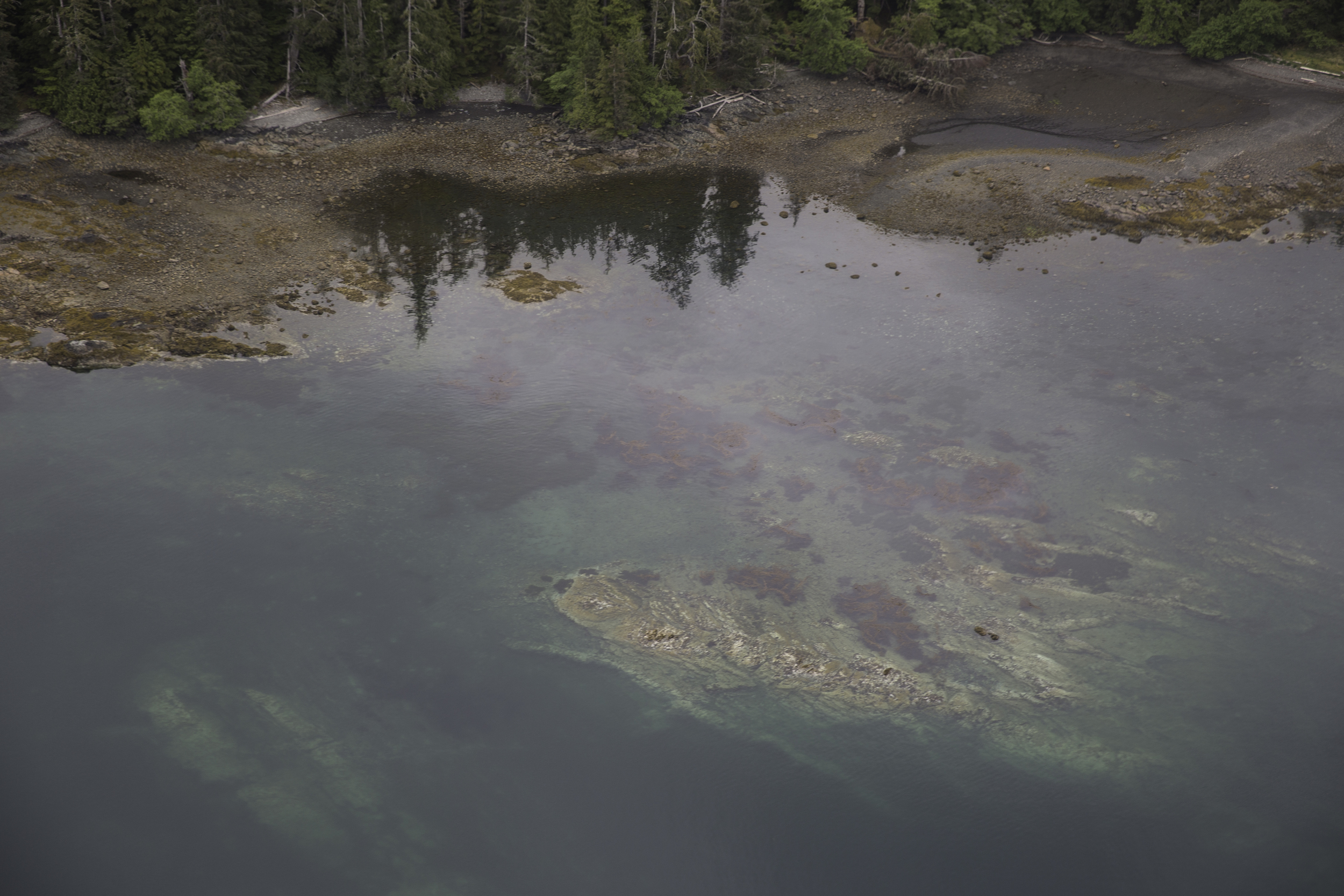 The transition between land and sea becomes harder to distinguish in calm clear waters.