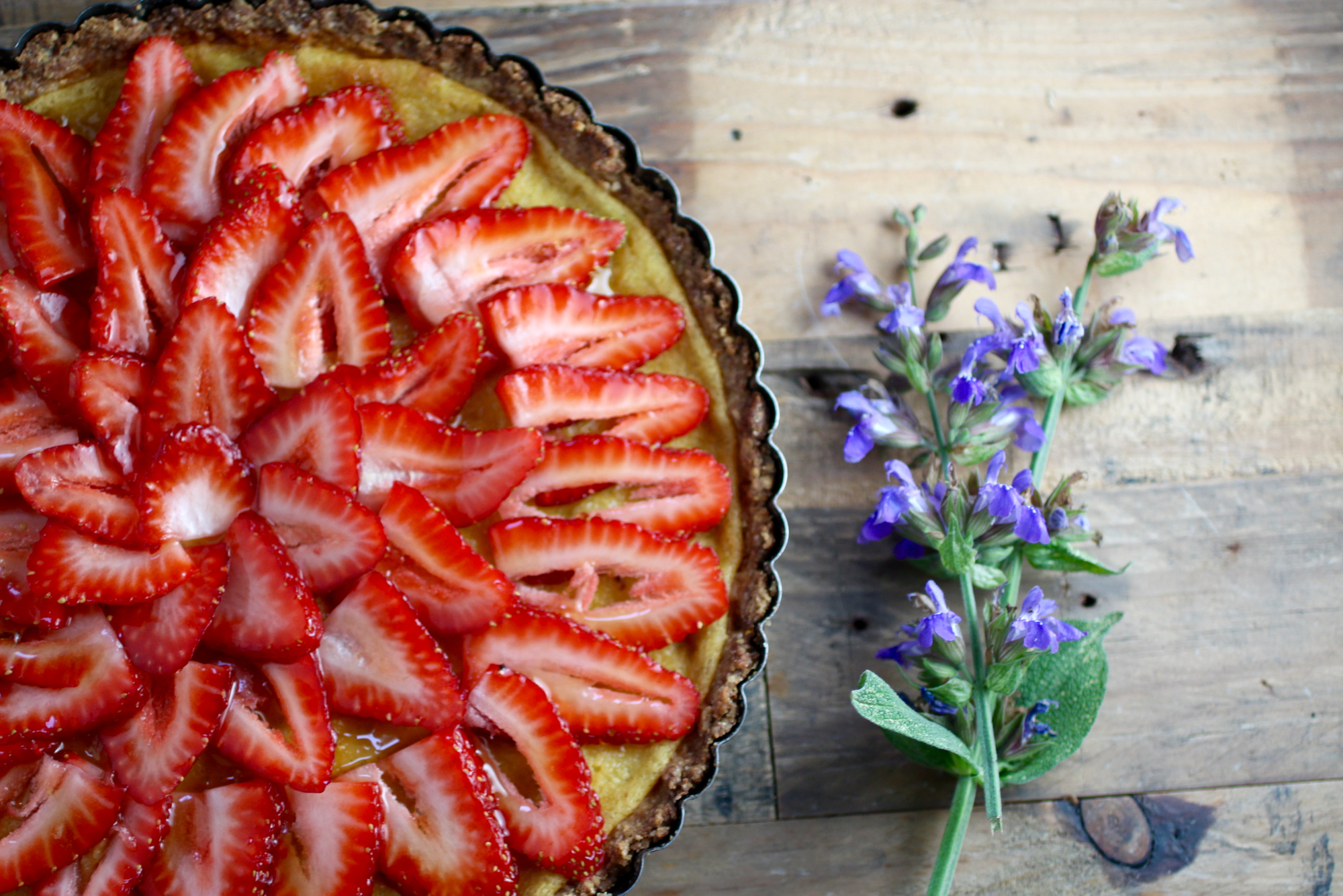 Strawberries laid out in concentric circles - now just awaiting the lavender and honey!