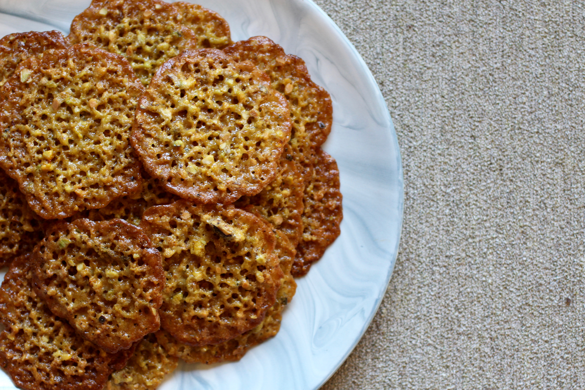 Brittle and delicate with amazing crunch and flavor.
