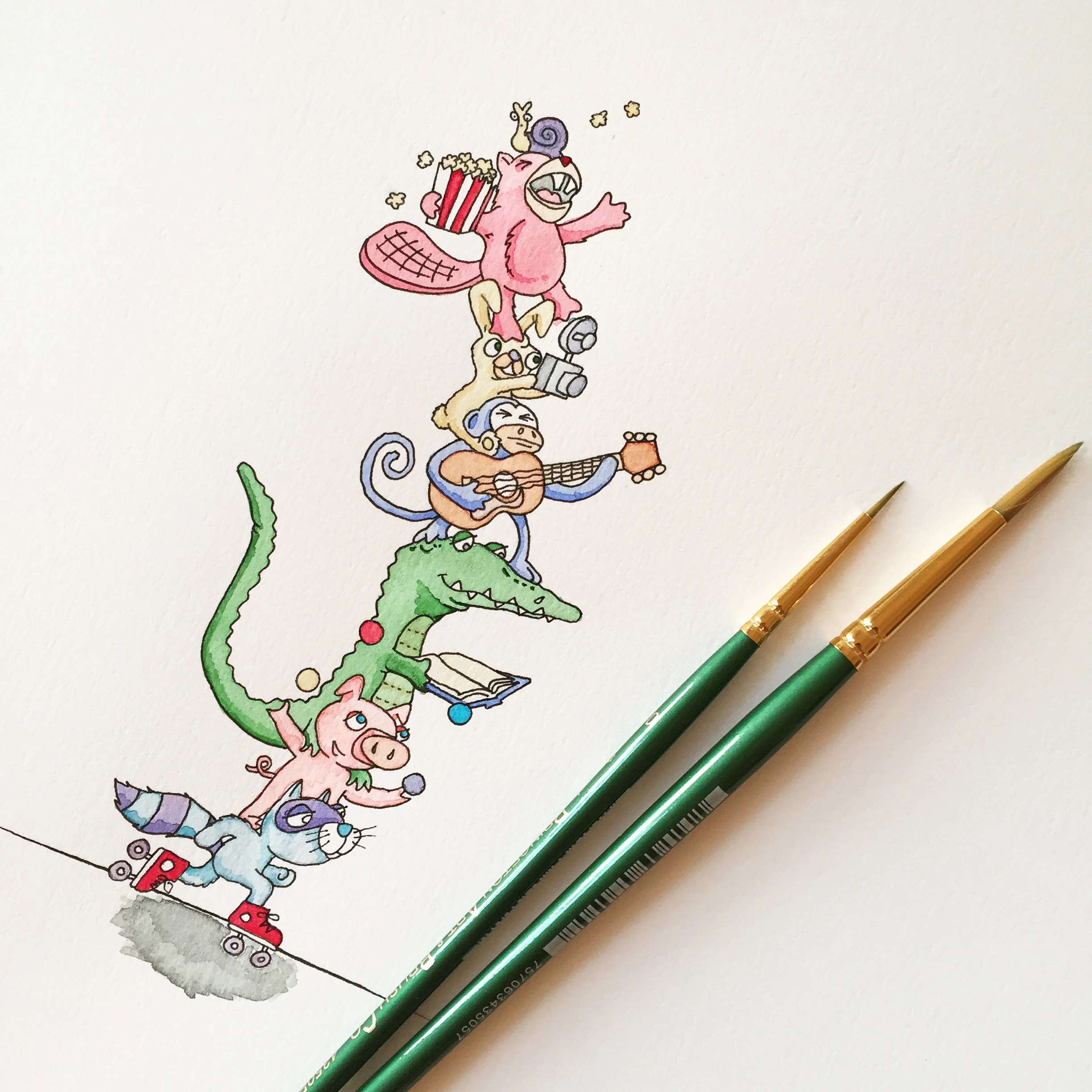 Watercolor: Six Tails and A Snail