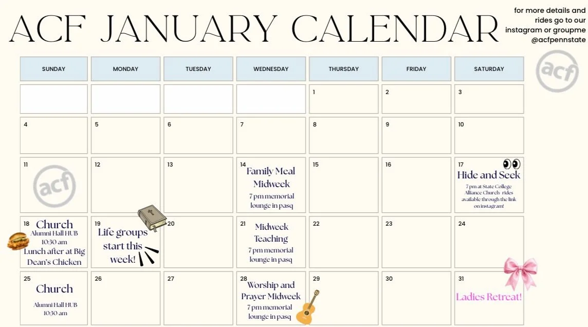 We are back!! Here&rsquo;s our January calendar for the new spring semester!