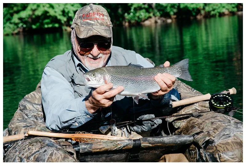 Dick Brashears with a nice Rainbow Trout at Henderson Springs near Big Bend and Redding, California. Travel and fishing photography by Max Salzburg of Sonja K Photography.&nbsp;