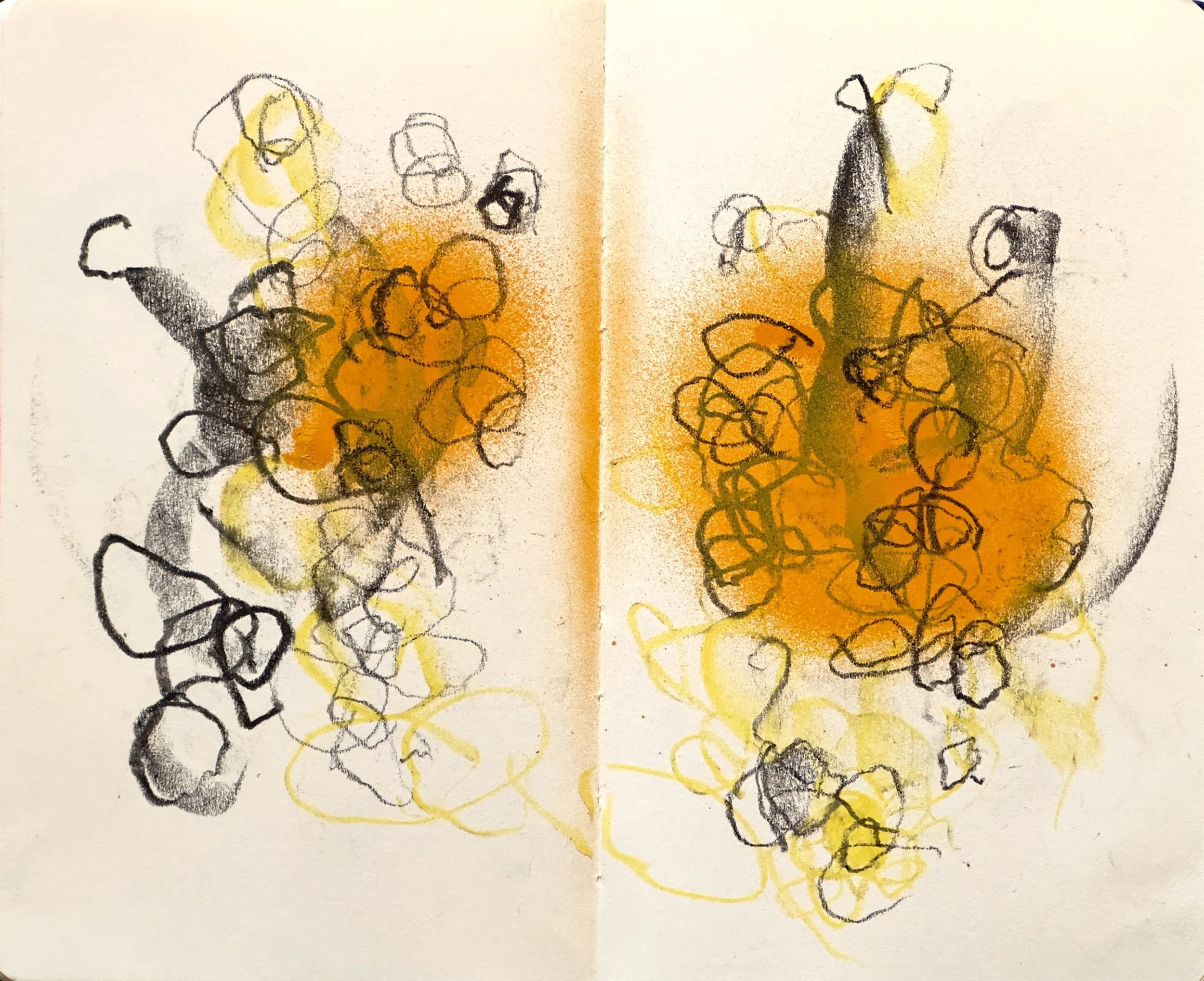  Notebook 9, 2023, spray paint and oil pastel on paper 