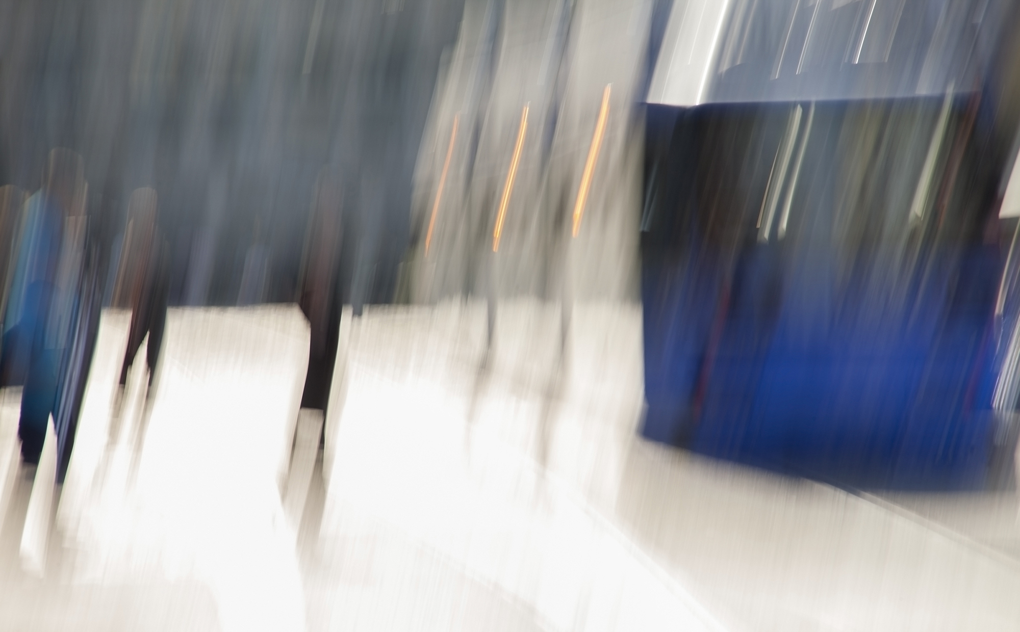 People Hurrying to the Tram at Perusa Street. Munich, 2013