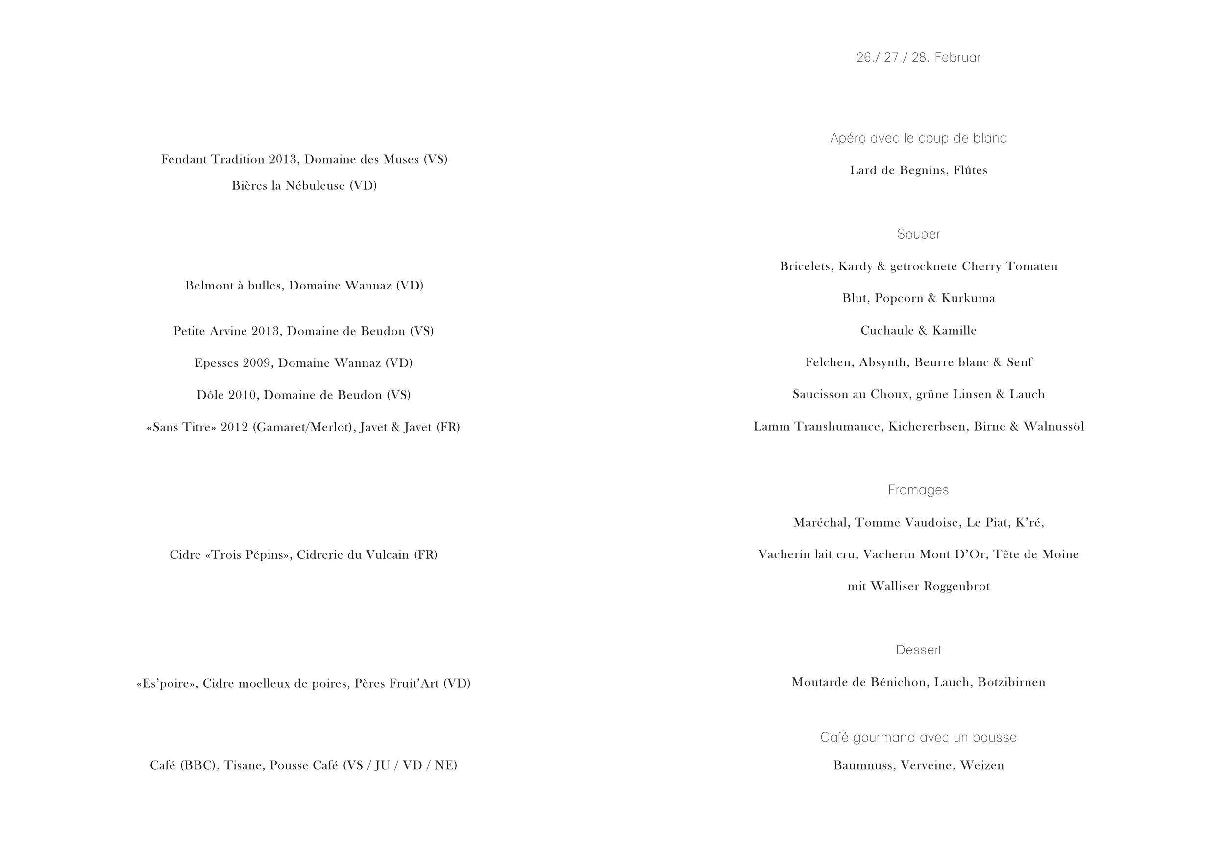 Menu Food and Wine