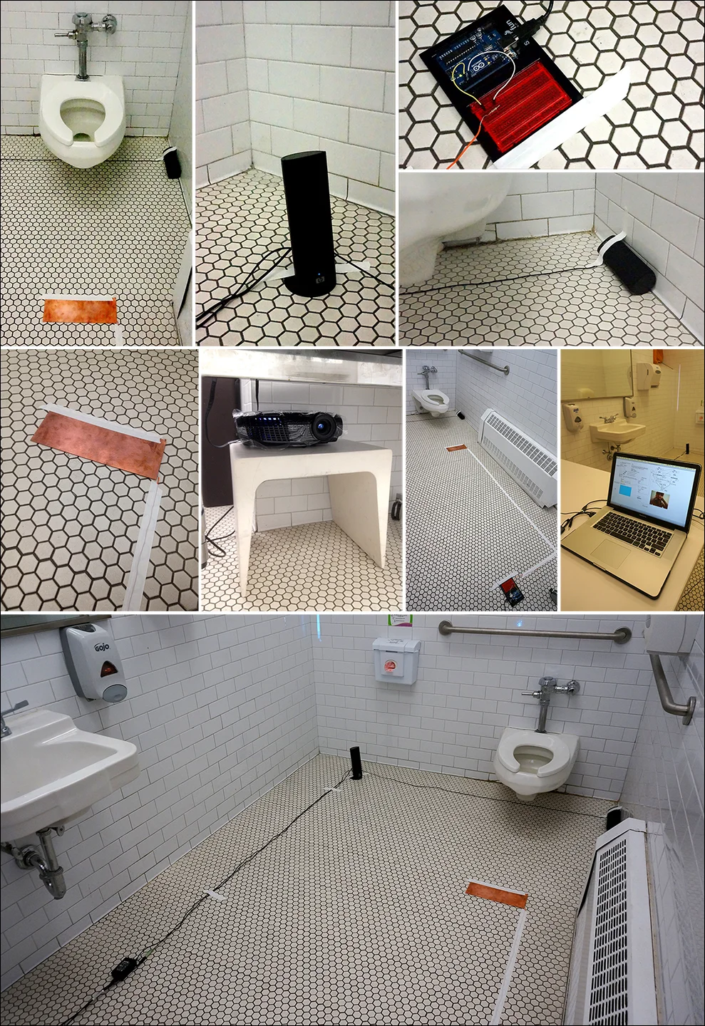 I use visual, audible, and tactile media: Final Cut Pro X, Max, MSP & Jitter, Arduino and a Capacitance Sensor.