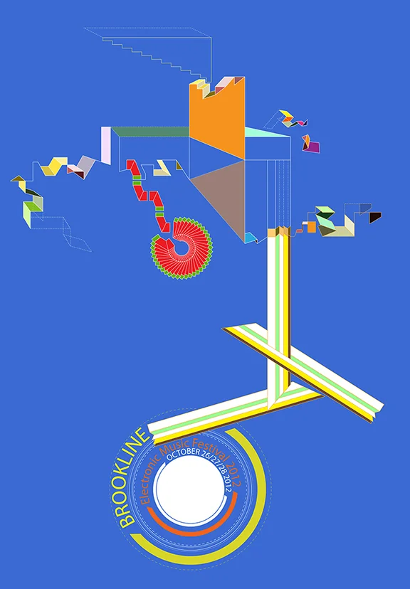 #13: Adobe Illustrator 18"x24" (2012) This design was utilized in a poster for Electronic Music Festival, Brookline, MA Oct. 26-28, 2012. The poster presents a variety of shapes and colors through the auditory analysis and synthesis of electronic music.