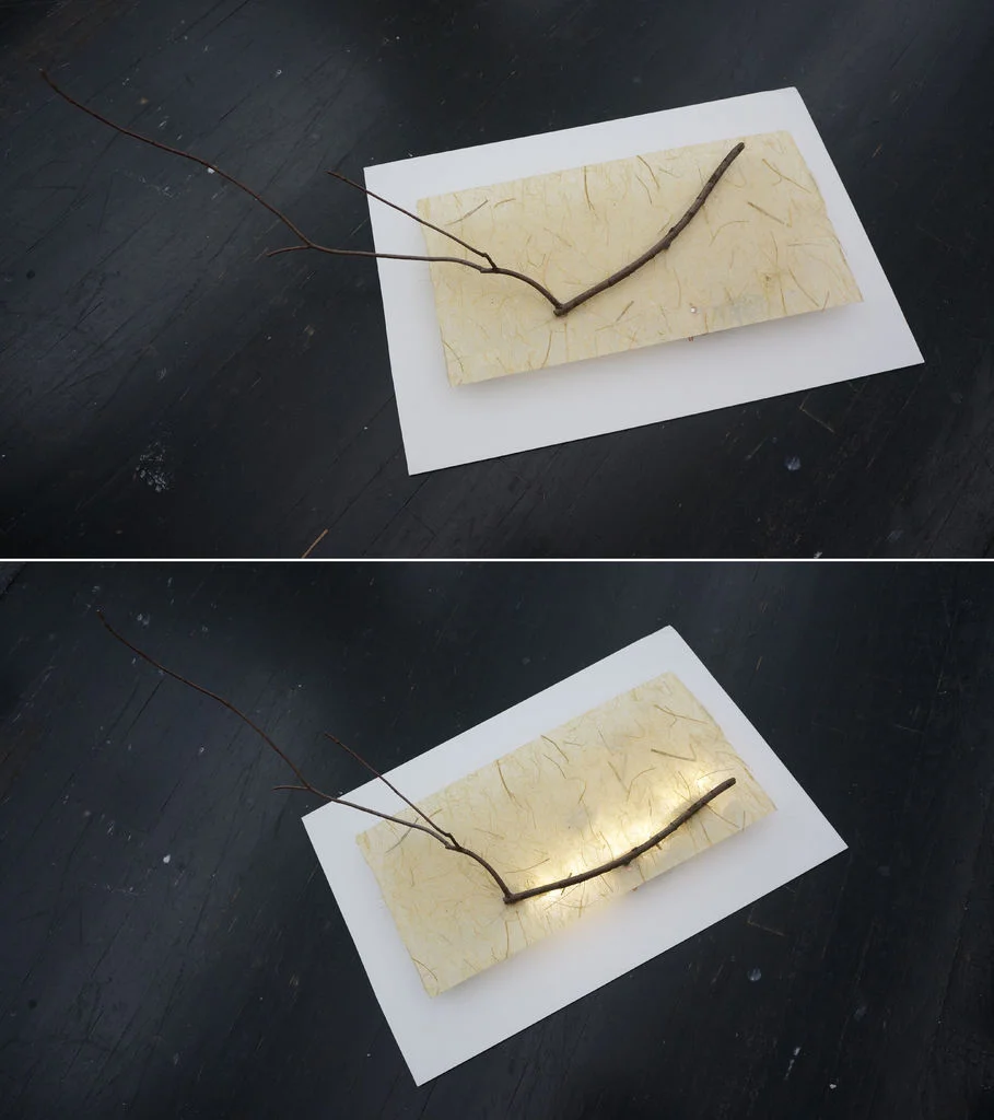 The branch has three magnet buttons with conductive thread for connecting. The reason why I use the thread is for concealing and making clear circuits. With the branch shape, make sure clear connections and sometimes hot glue does not work well on the brach. I spent a lot of time in this part. Lastly, cover an adhesive traditional paper on a plastic panel and the branch can set up two different angles.