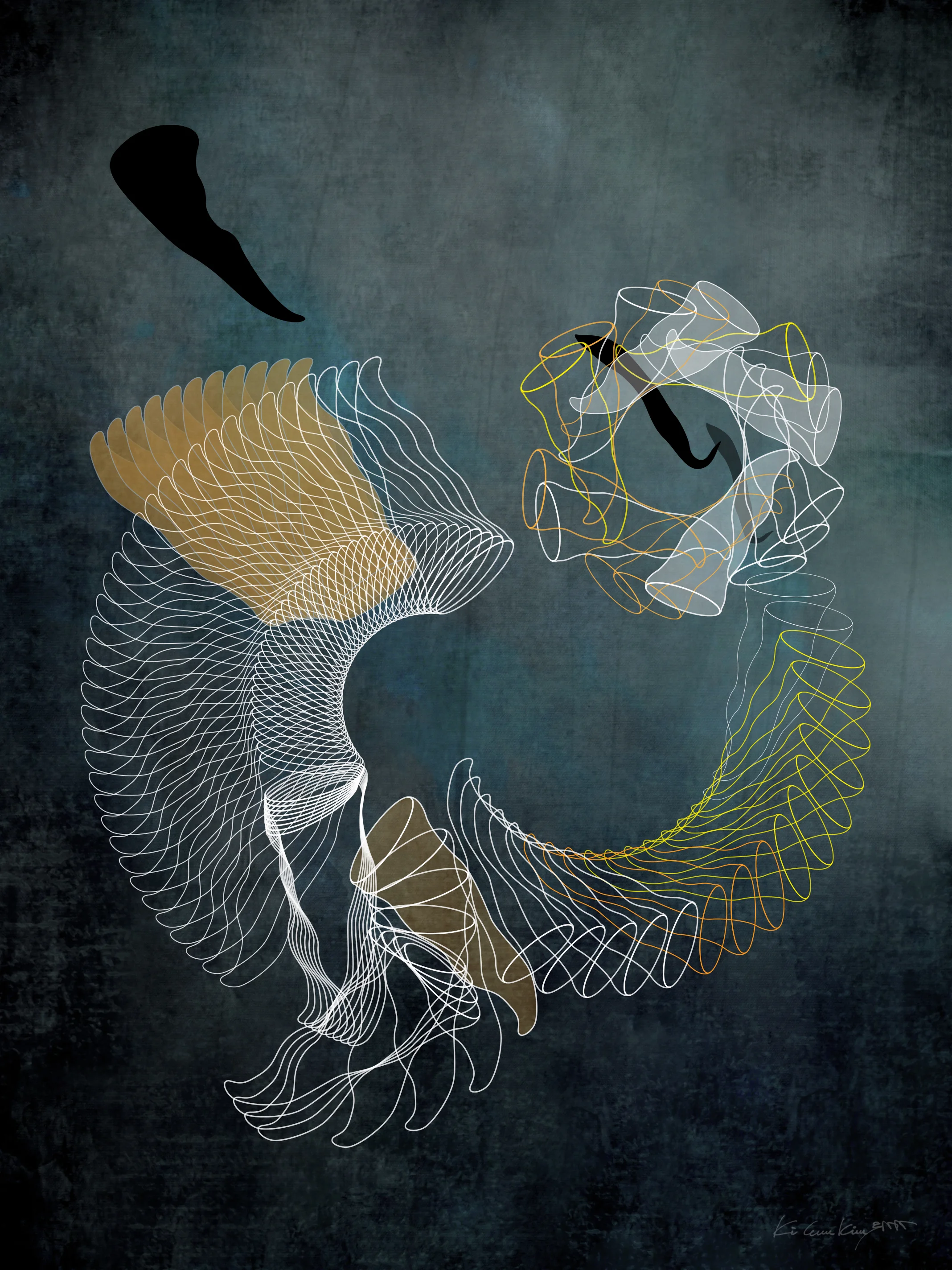 #8: Digital & Watercolors on Watercolor Paper 18"x24", 2012 #8 element was evoked from musical rhythms and beats in a 2D computer image on digital & watercolor background.