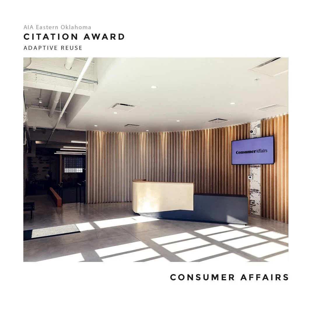 .
AIA Eastern Oklahoma ⁠
CITATION AWARD⁠
Adaptive Reuse ⁠
⁠
CONSUMER AFFAIRS⁠
⁠
Client: Zac Carman / Consumer Affairs ⁠
Architect + Interiors: W Design ⁠
Photography: W Design ⁠
Builder: Ross Group ⁠
⁠
Consumer Affairs challenged us to create a new w