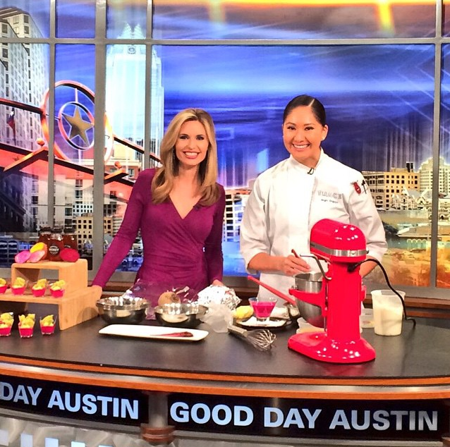 Chef Angel demoing a recipe on Good Day Austin