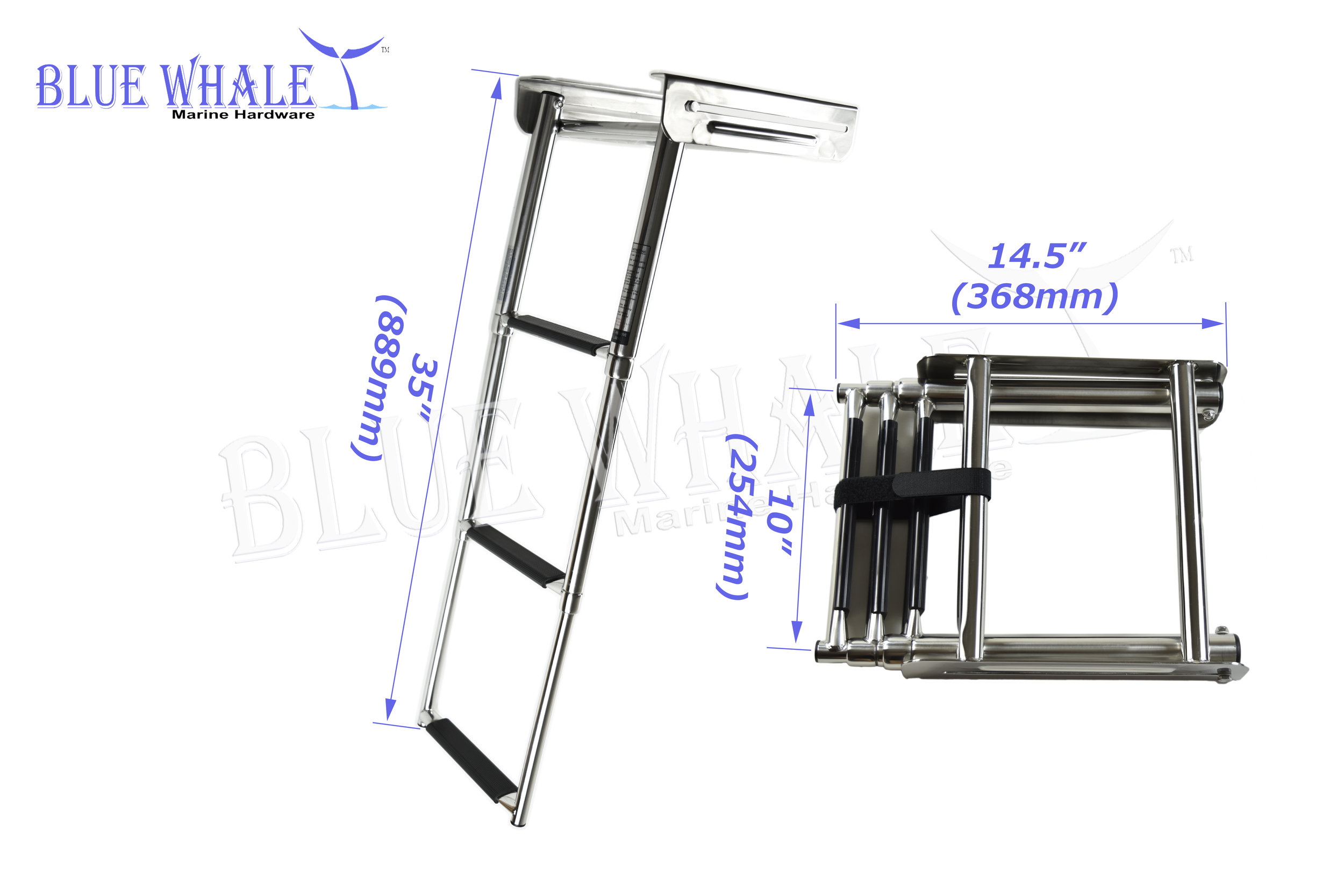 3 Step Stainless Steel Telescoping Ladder for Marine Boat Under platform Ladder