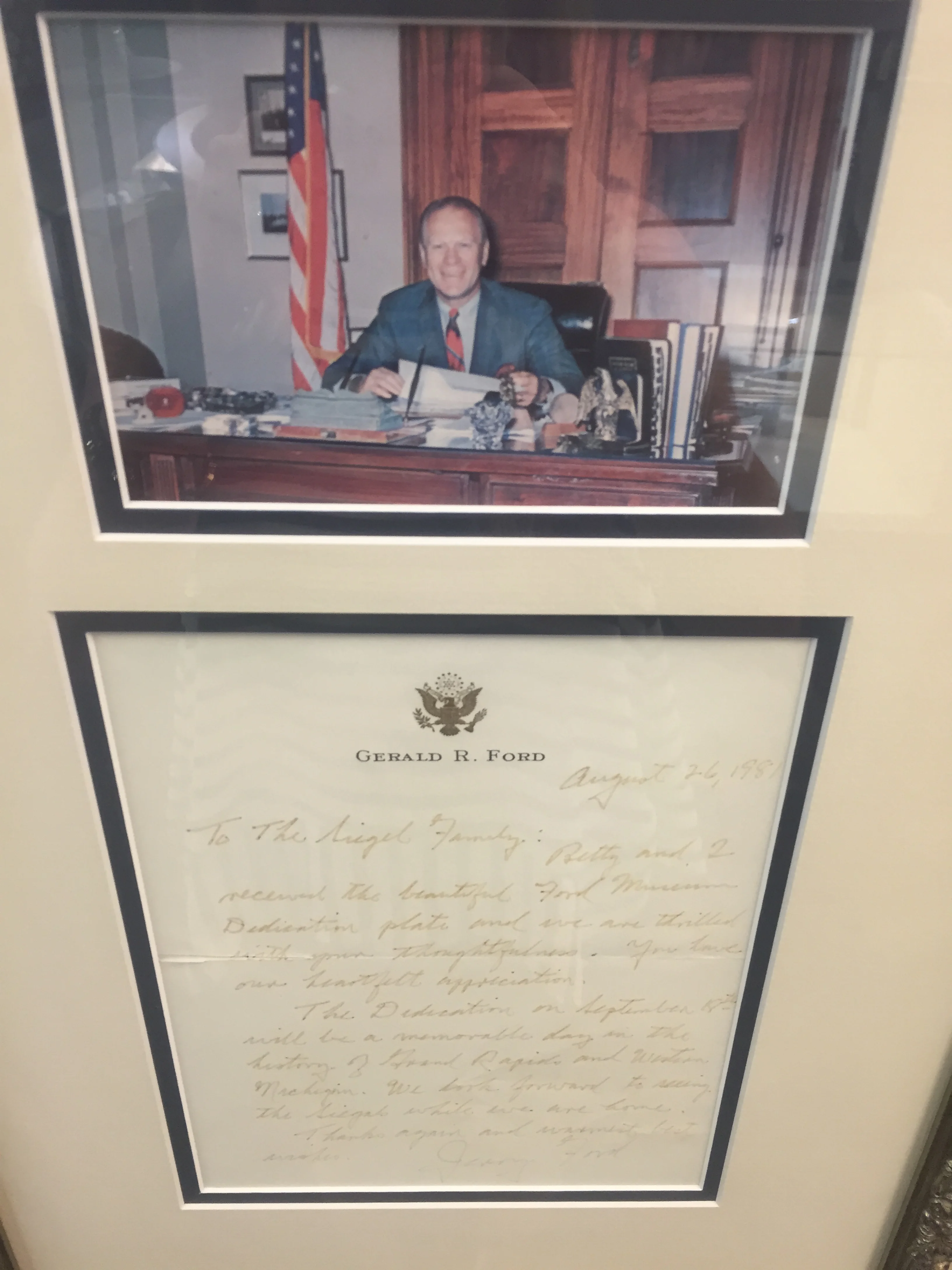 Thank you and good wishes letter from President Gerald R. Ford