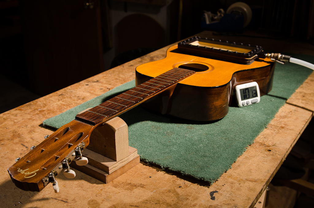 Bridge is clamped while the timer clicks away … let’s work on the nut