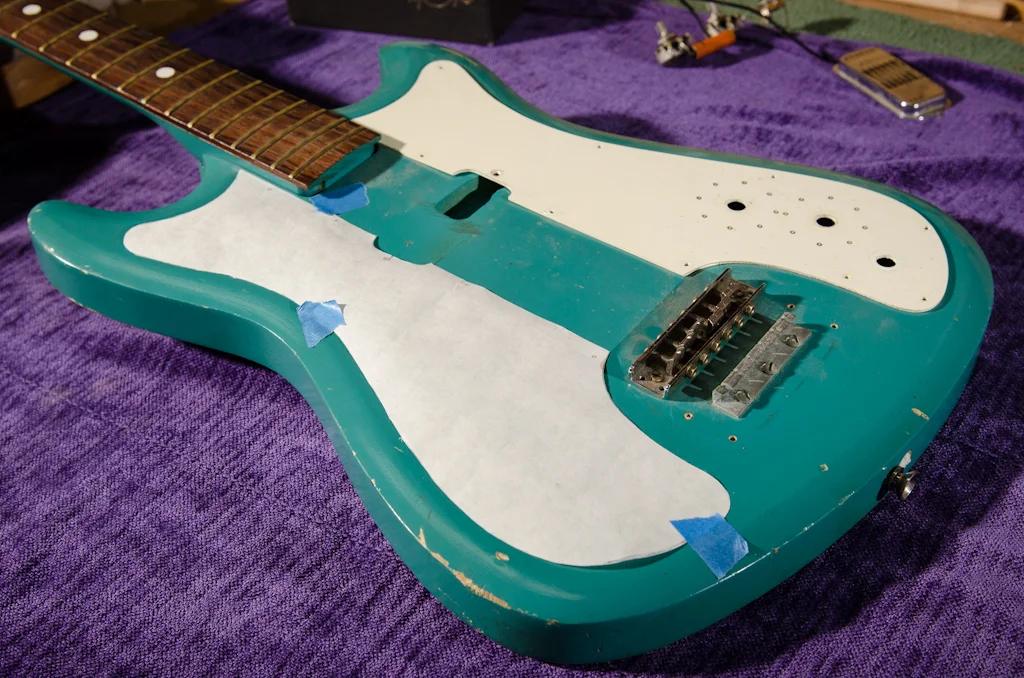 The finished lefty template, ready to transfer to the pickguard stock and cut and shaped.